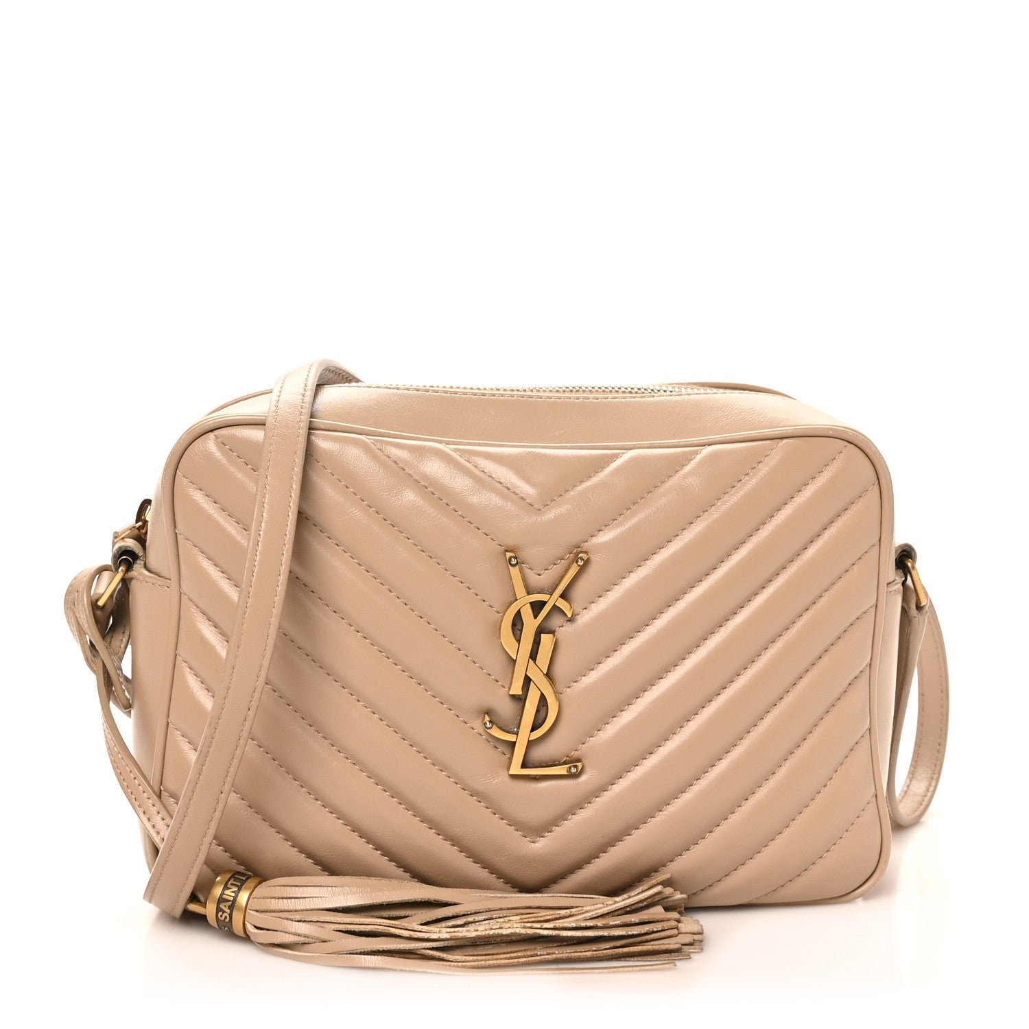 Saint Laurent Calfskin Matelasse Monogram Lou Camera Bag Dark Beige