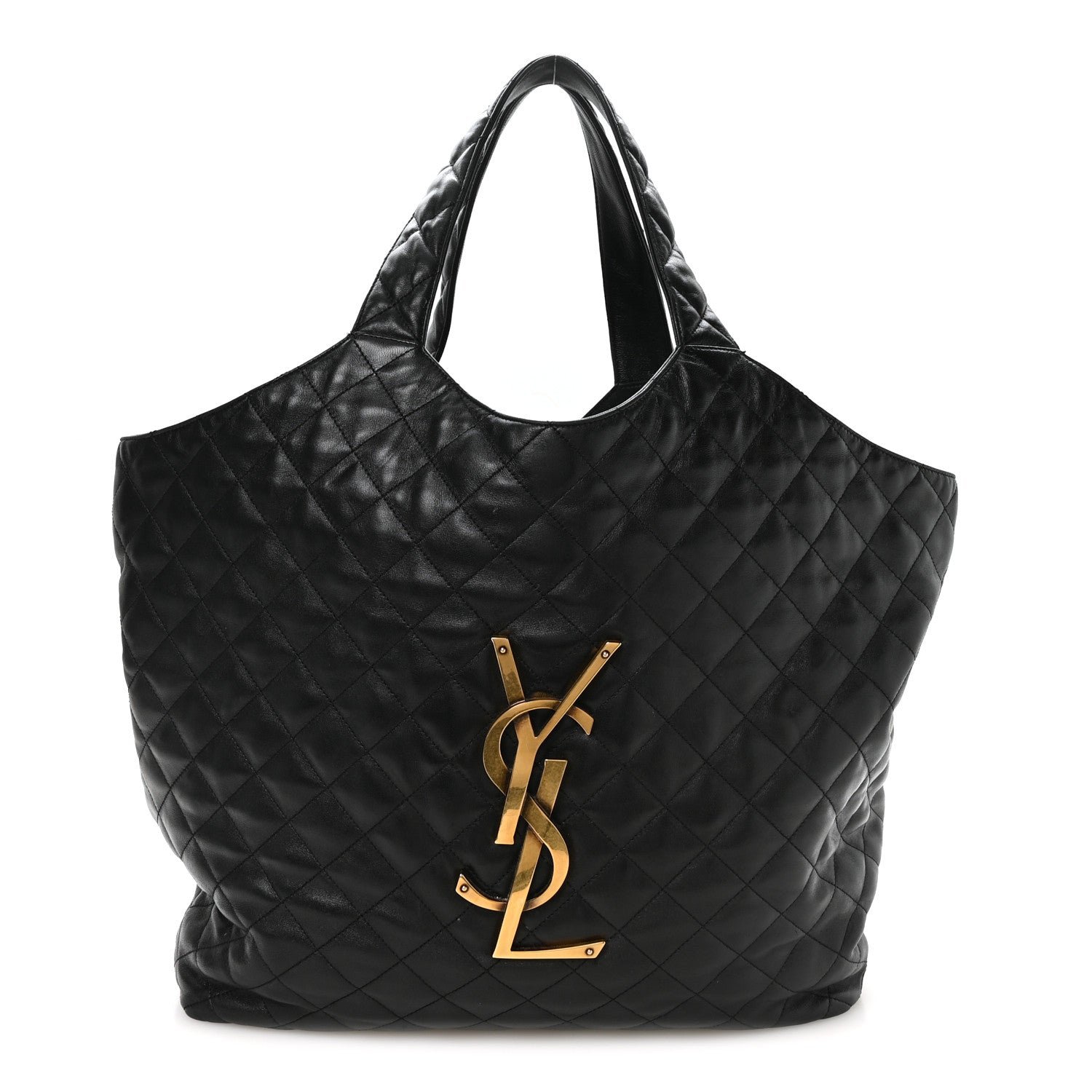 Saint Laurent Lambskin Quilted Maxi Icare Shopping Tote Black