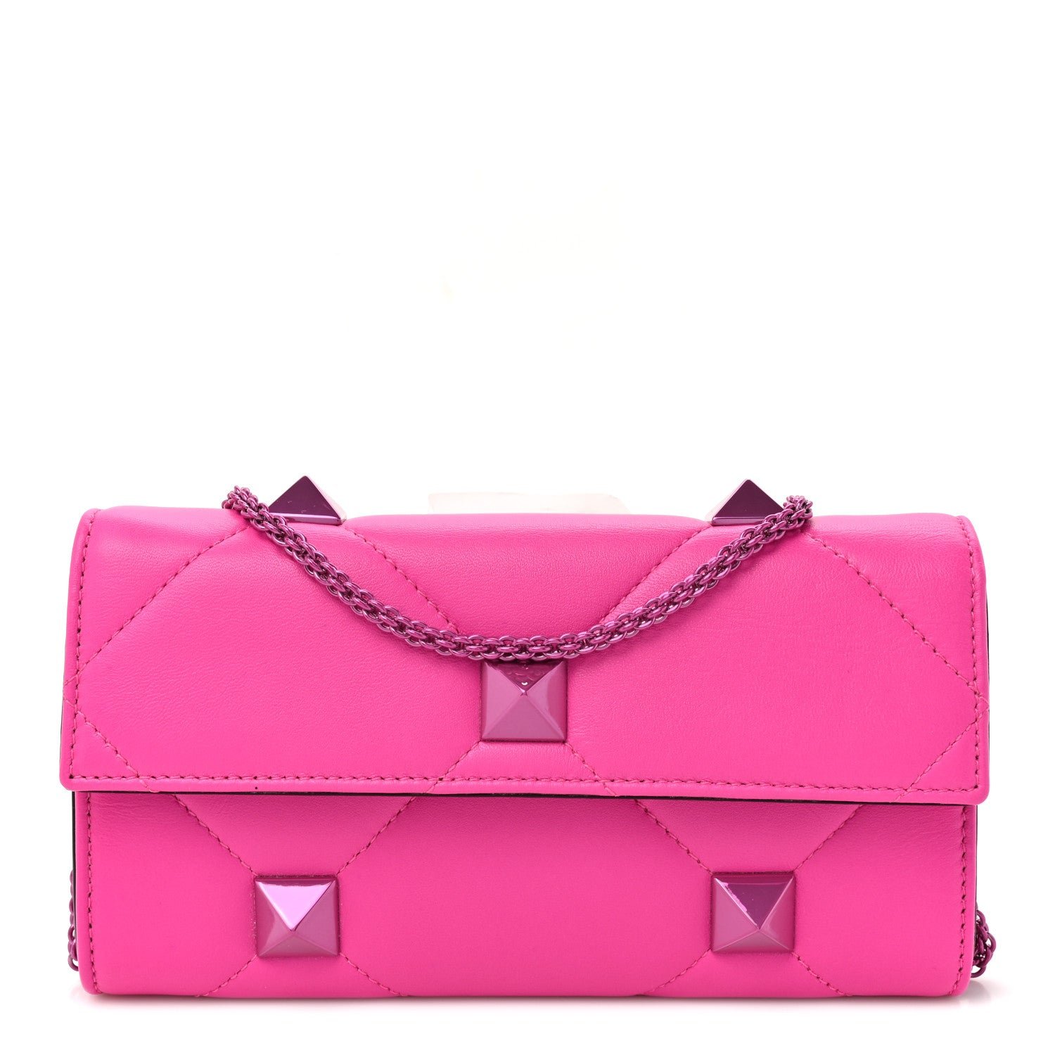 Valentino Garavani Nappa Monochrome Roman Stud Wallet On Chain Pink PP