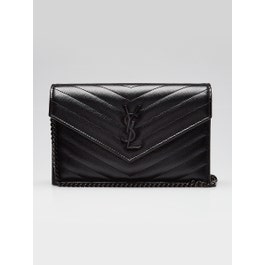 Yves Saint Laurent Black Grained Leather Envelope Small Wallet on Chain Bag