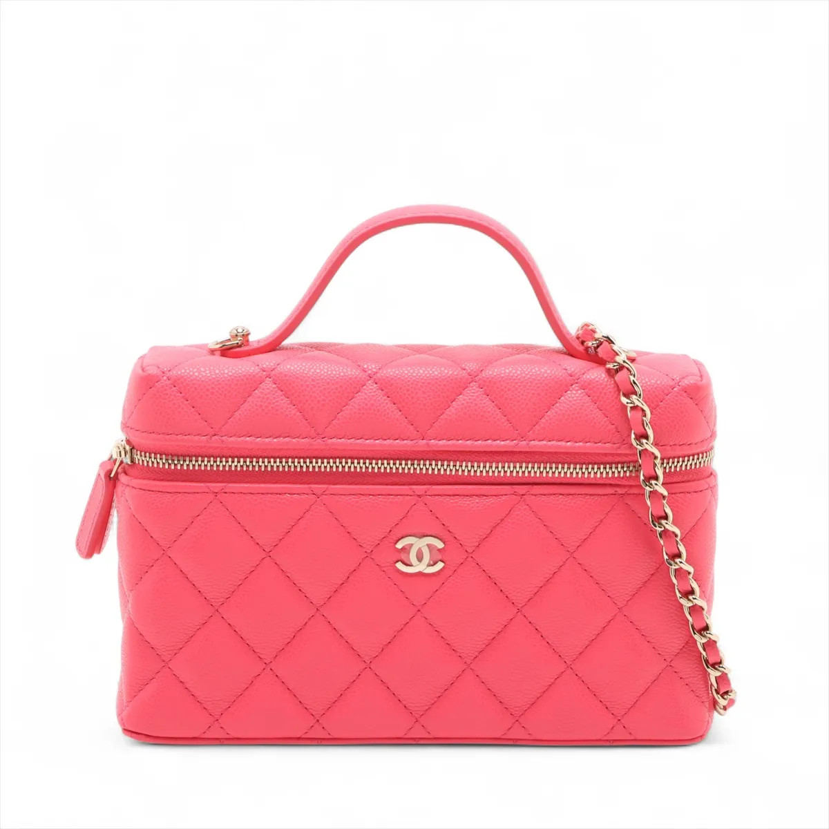 Chanel Matelasse Caviar Skin 2 Way Shoulder Bag Vanity Pink Gold Metal Fittings