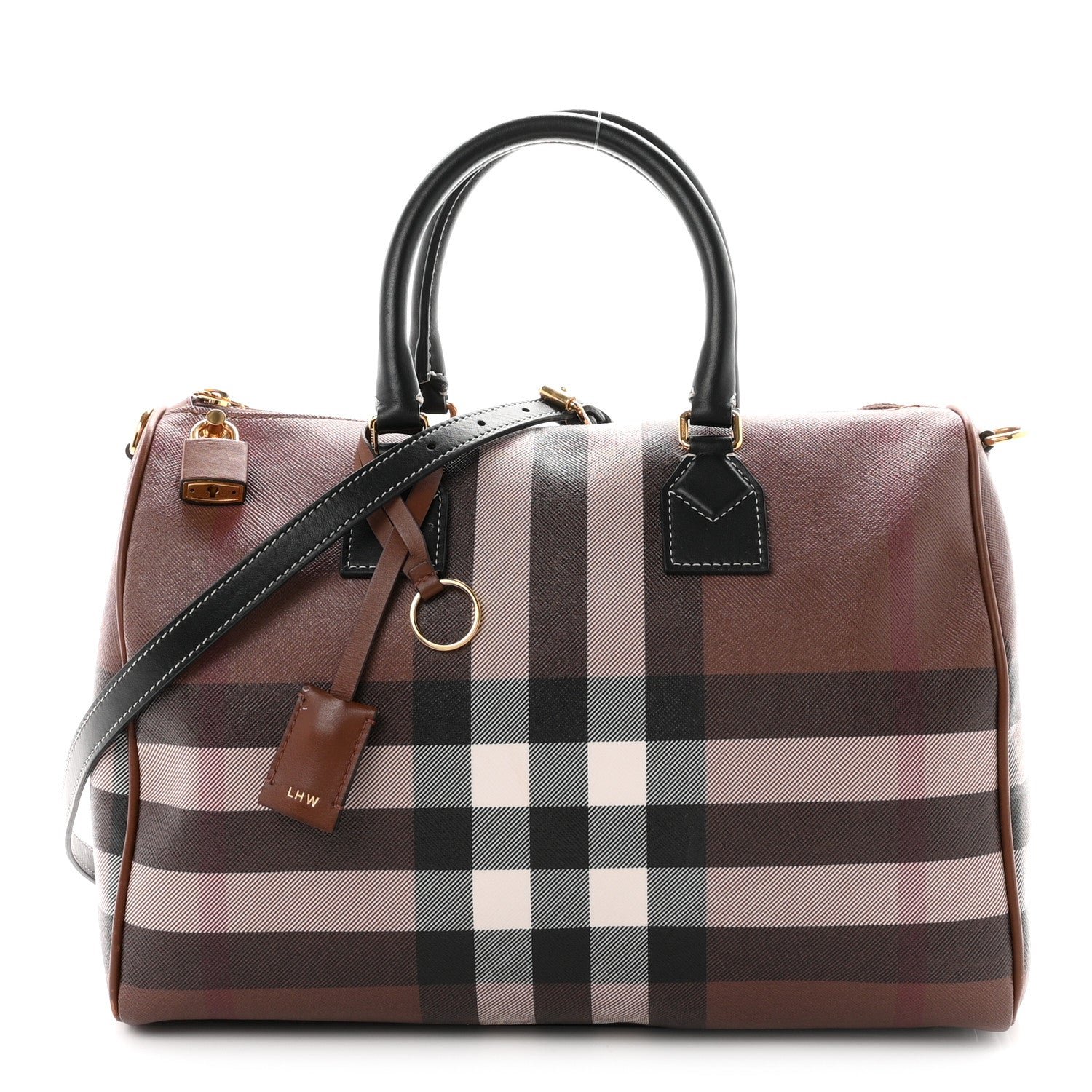 Burberry E-canvas Check Bowling Bag Dark Birch Brown