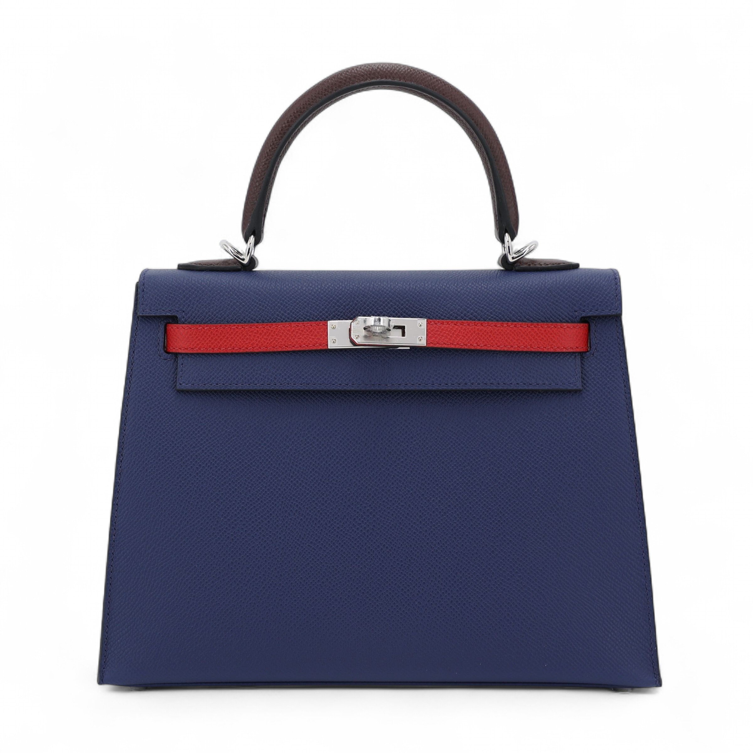 Brand New ( Rank N ) HERMÈS Kelly 25 Sellier Rouge Sellier (0G) Rouge Piment (5X) Bleu Saphir (73) Epsom Palladium hardware W (2024)