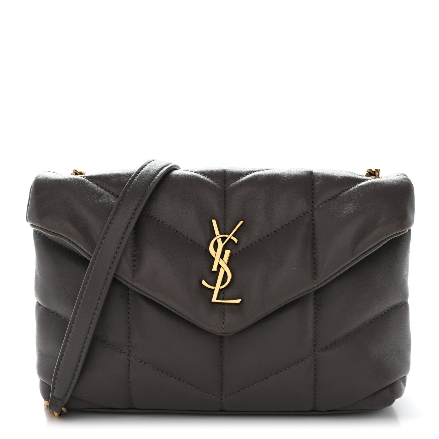 Saint Laurent Lambskin Quilted Toy Loulou Puffer Monogram Chain Satchel Storm