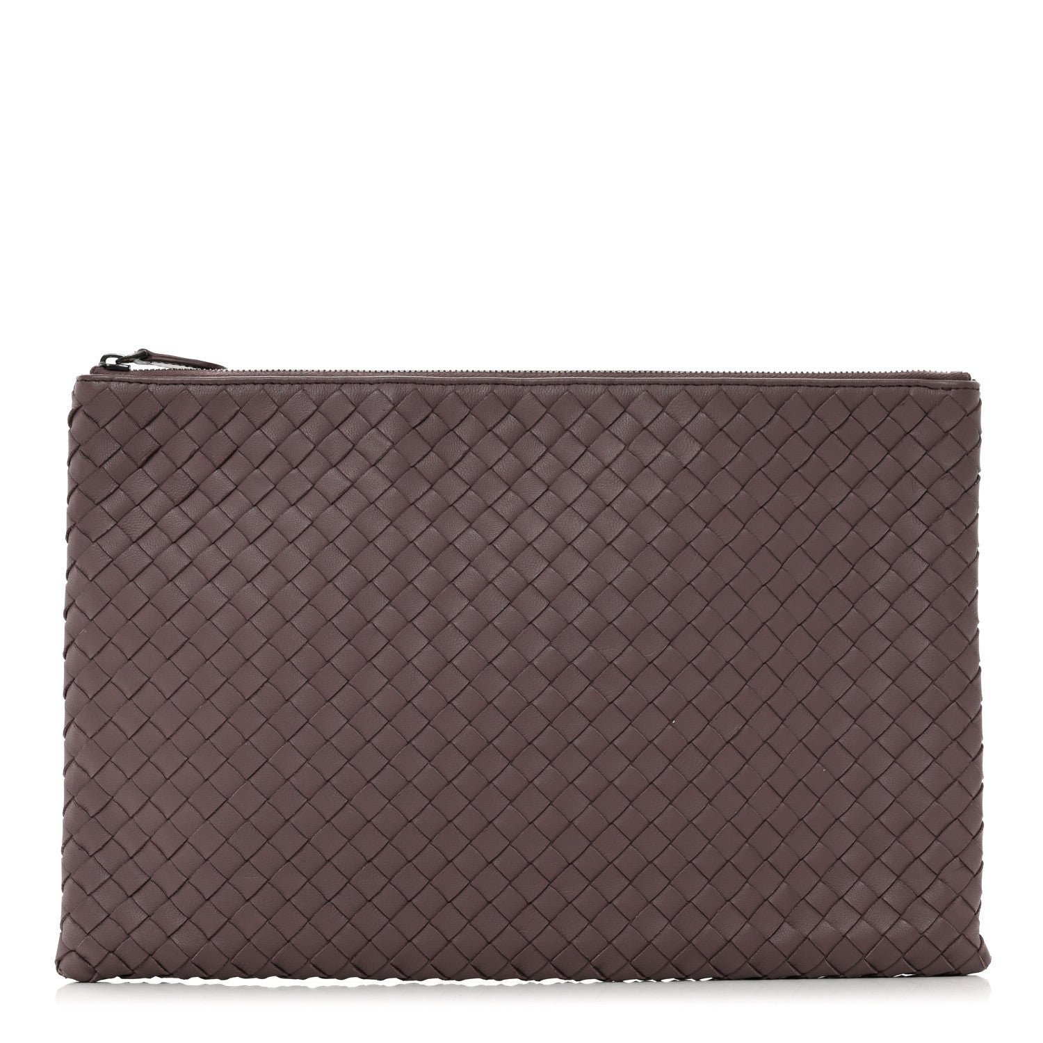 Bottega Veneta Nappa Intrecciato Large Flat Zip Billetto Pouch Brown