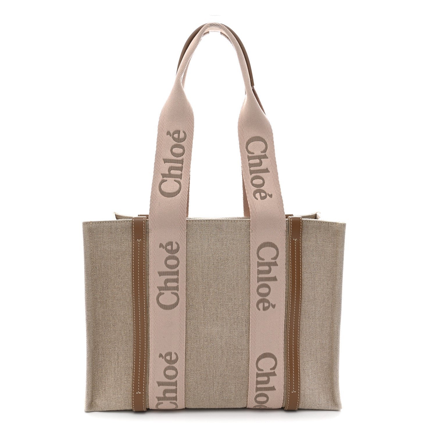 Chloe Linen Calfskin Medium Woody Ribbon Tote Blushy Beige