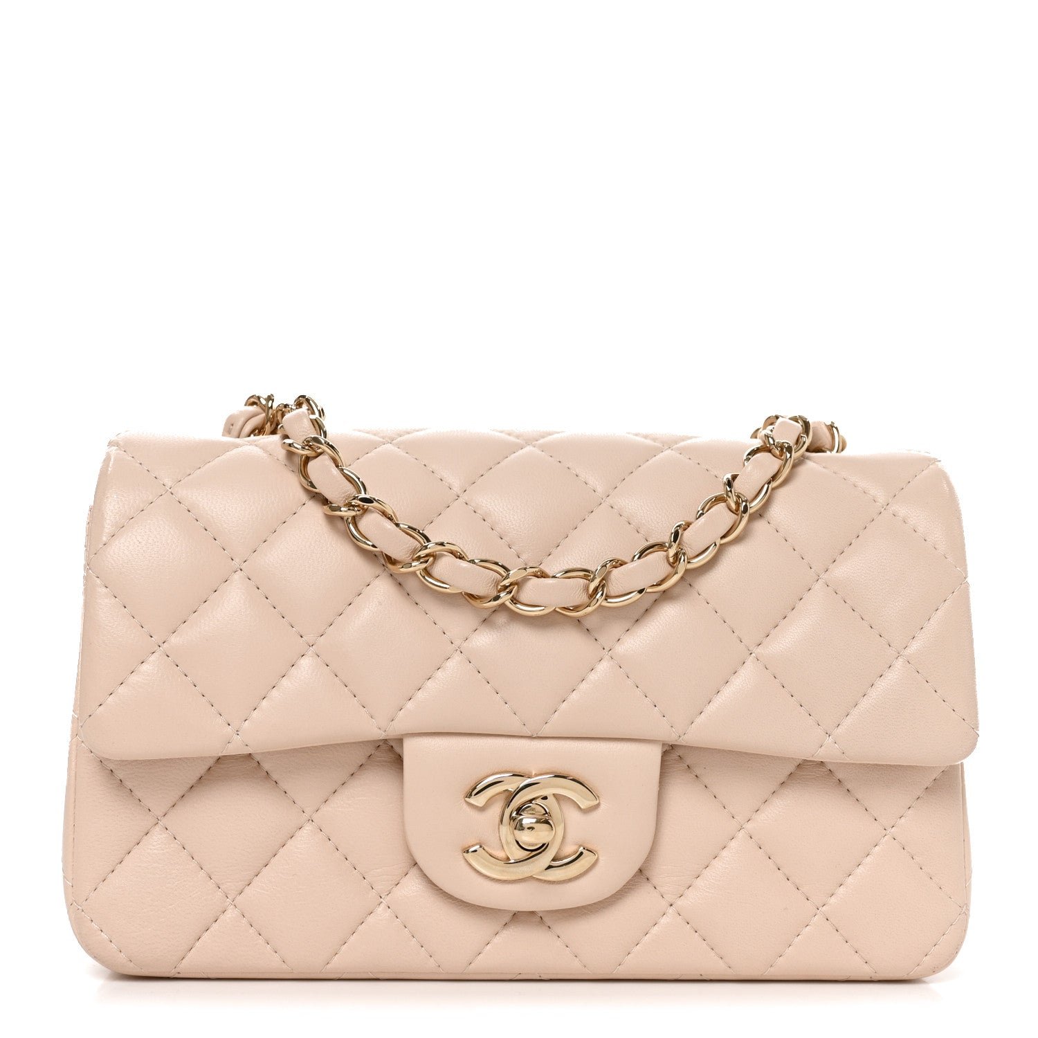Chanel Lambskin Quilted Mini Rectangular Flap Light Beige
