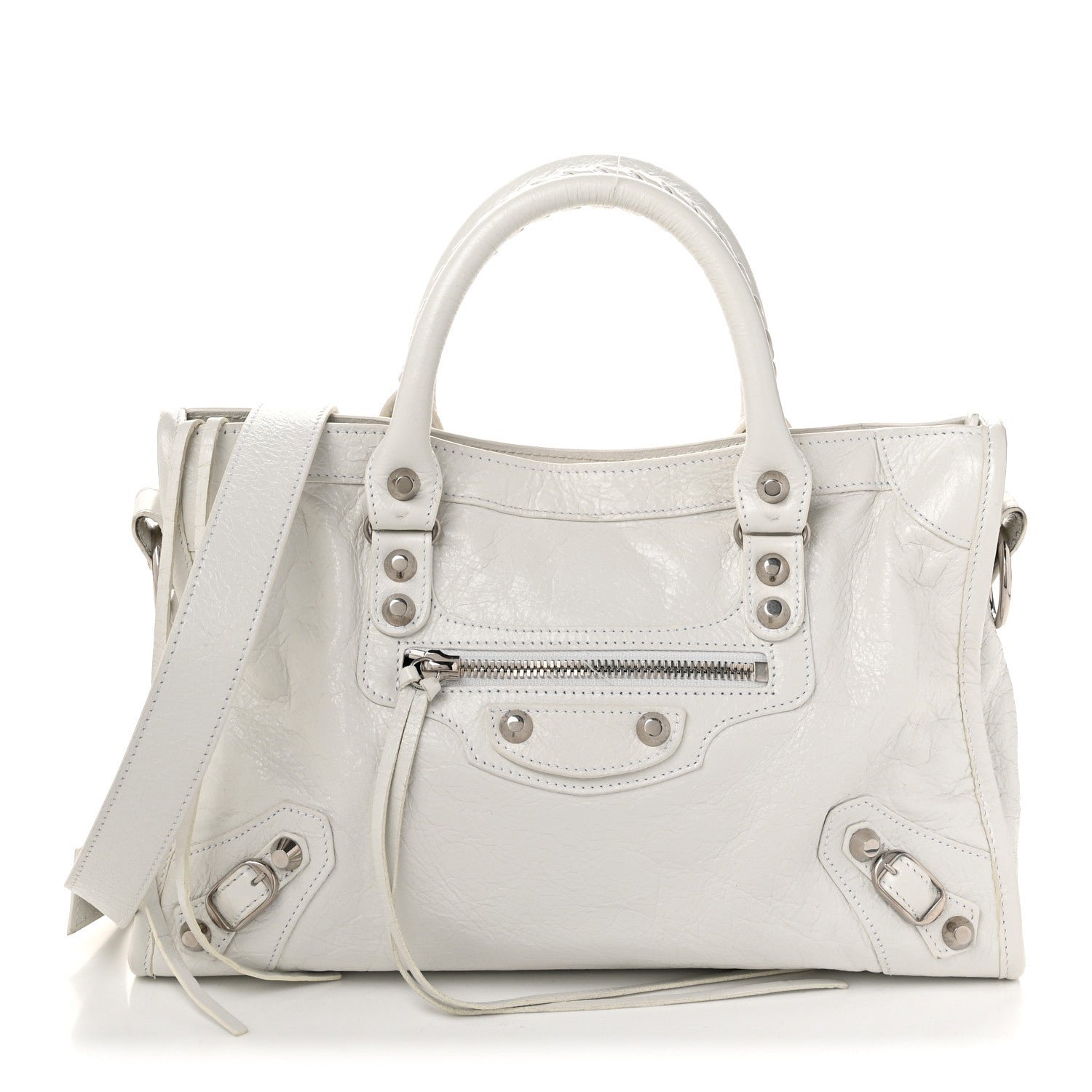 Balenciaga Agneau Arena Silver Hardware Small Le City Optic White