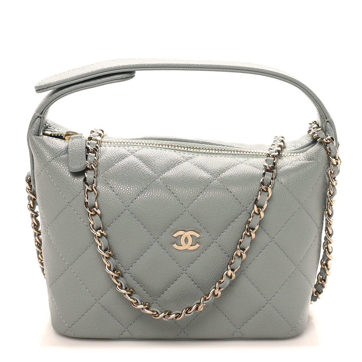 Chanel Caviar Quilted Hobo Clutch With Chain Light Green Light Green