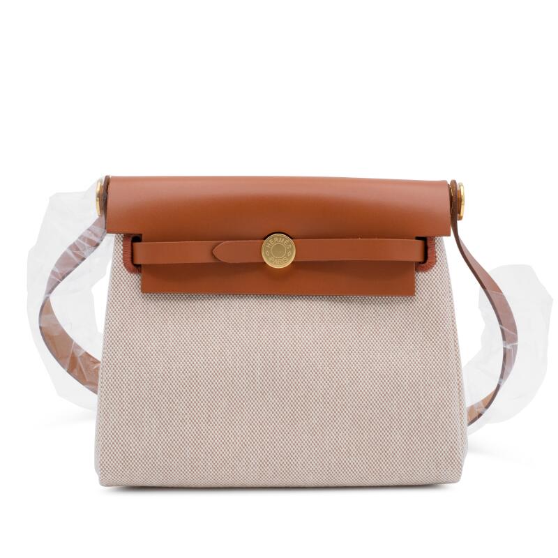 Hermes Ecru and Beige Toile H Canvas and Fauve Vache Hunter Herbag Zip 20 Gold Hardware, 2025