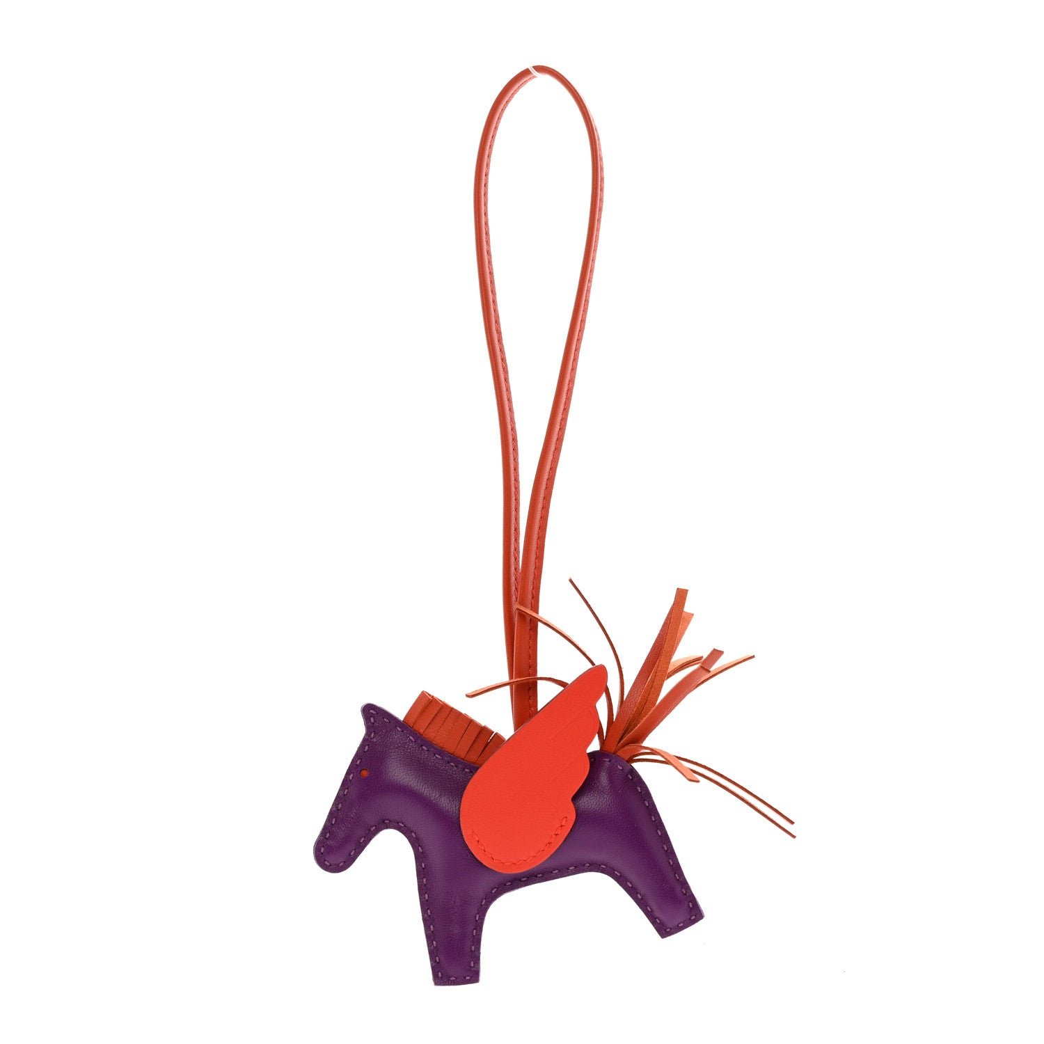 Hermes Milo Lambskin Grigri Rodeo Pegase Horse Bag Charm PM Violet Cornaline Capucine