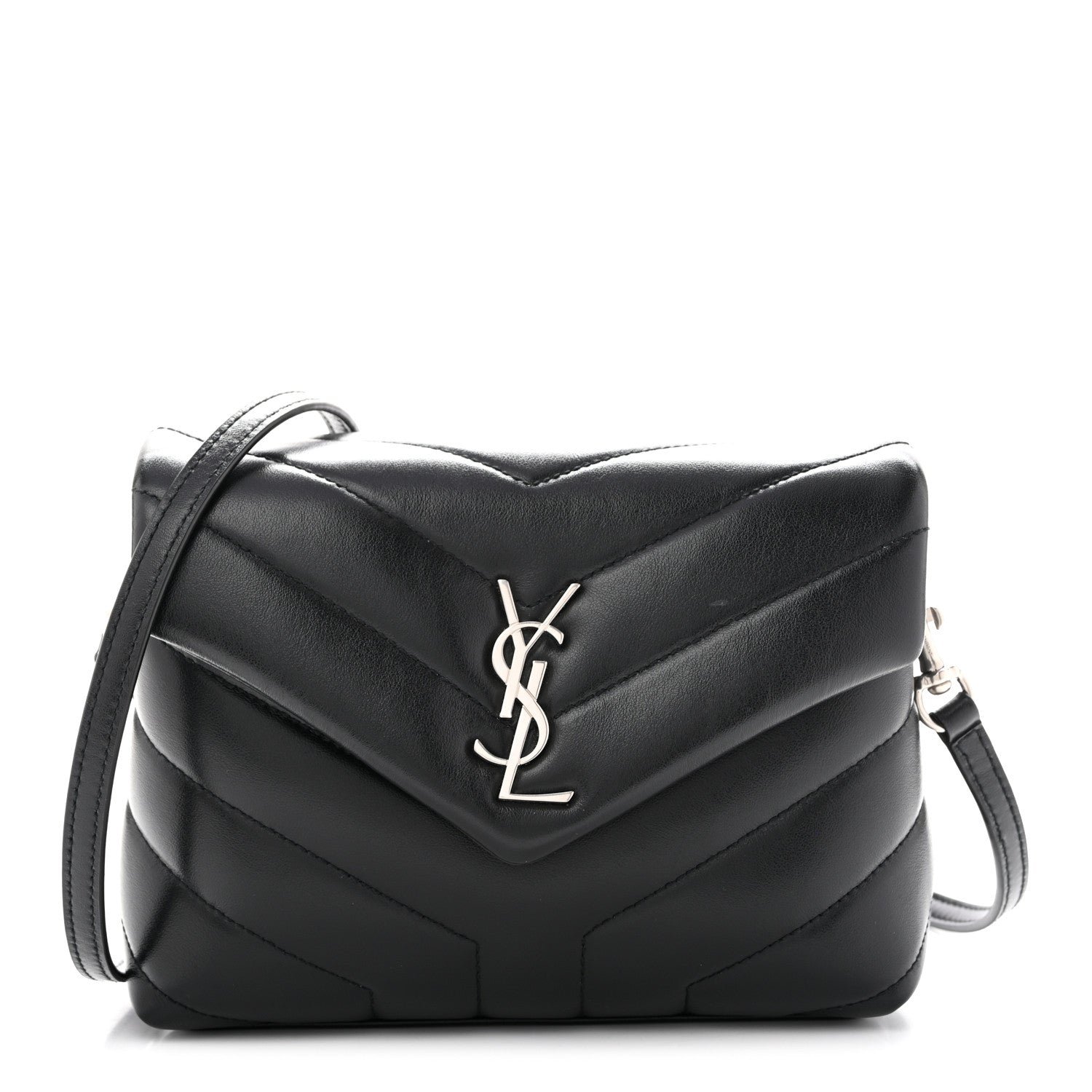 Saint Laurent Calfskin Y Quilted Monogram Toy Loulou Crossbody Bag Black