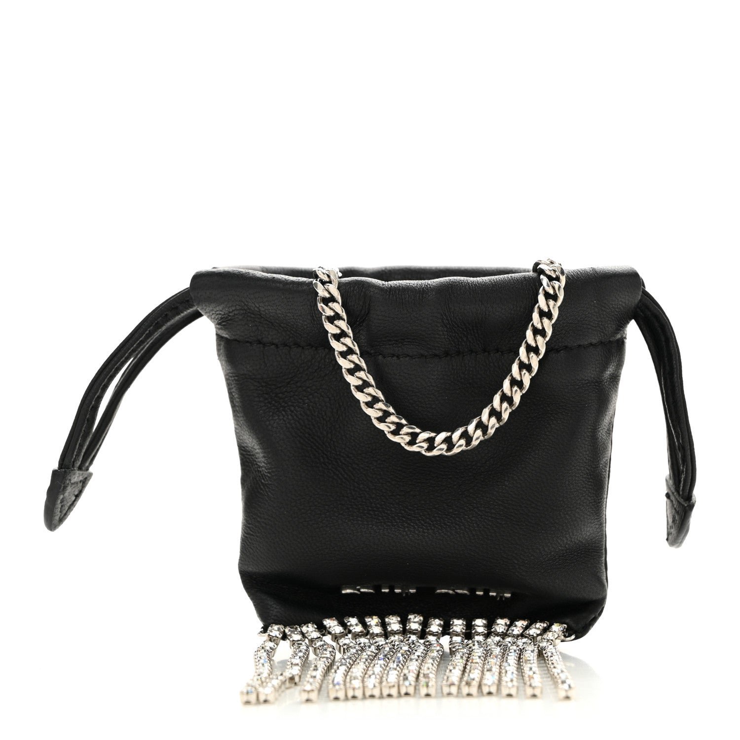 Miu Miu Nappa Starlight Crystal Fringe Trick Pouch On Strap Black