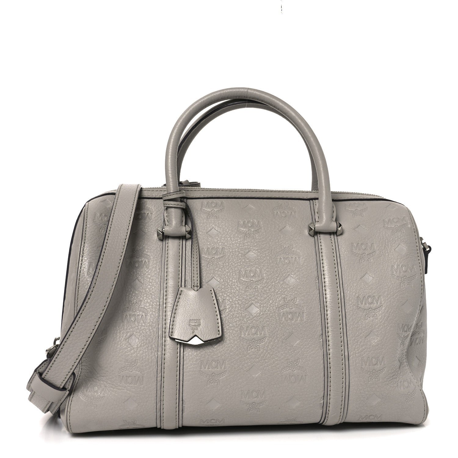MCM MCM Calfskin Ottomar Monogram Boston Bag Dove