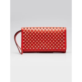 Christian Louboutin Christian Louboutin Orange Leather Macaron Spikes Wristlet Bag