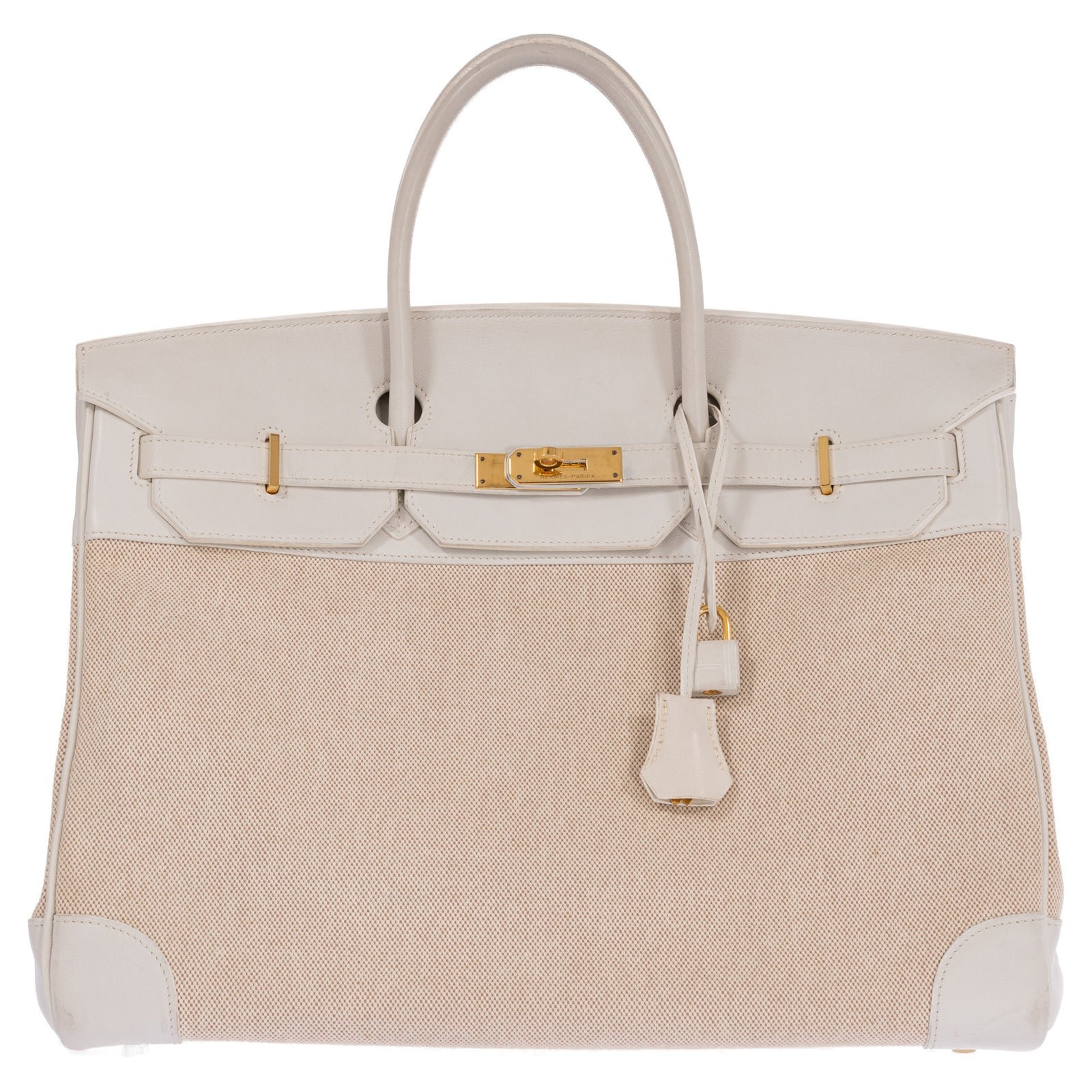 Hermès Birkin 40 Toile and Blanc Swift Gold Hardware