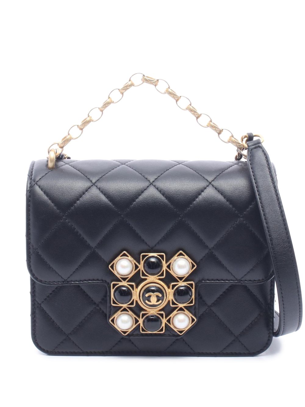 2020 CC Quilted Calfskin Onyx Pearl Mini Flap Bag crossbody bag
