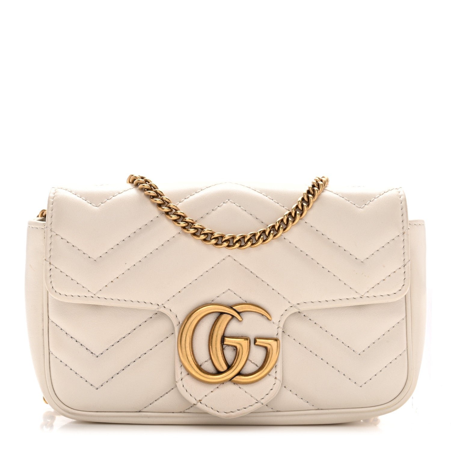 Gucci Gucci Calfskin Matelasse Super Mini GG Marmont Shoulder Bag White