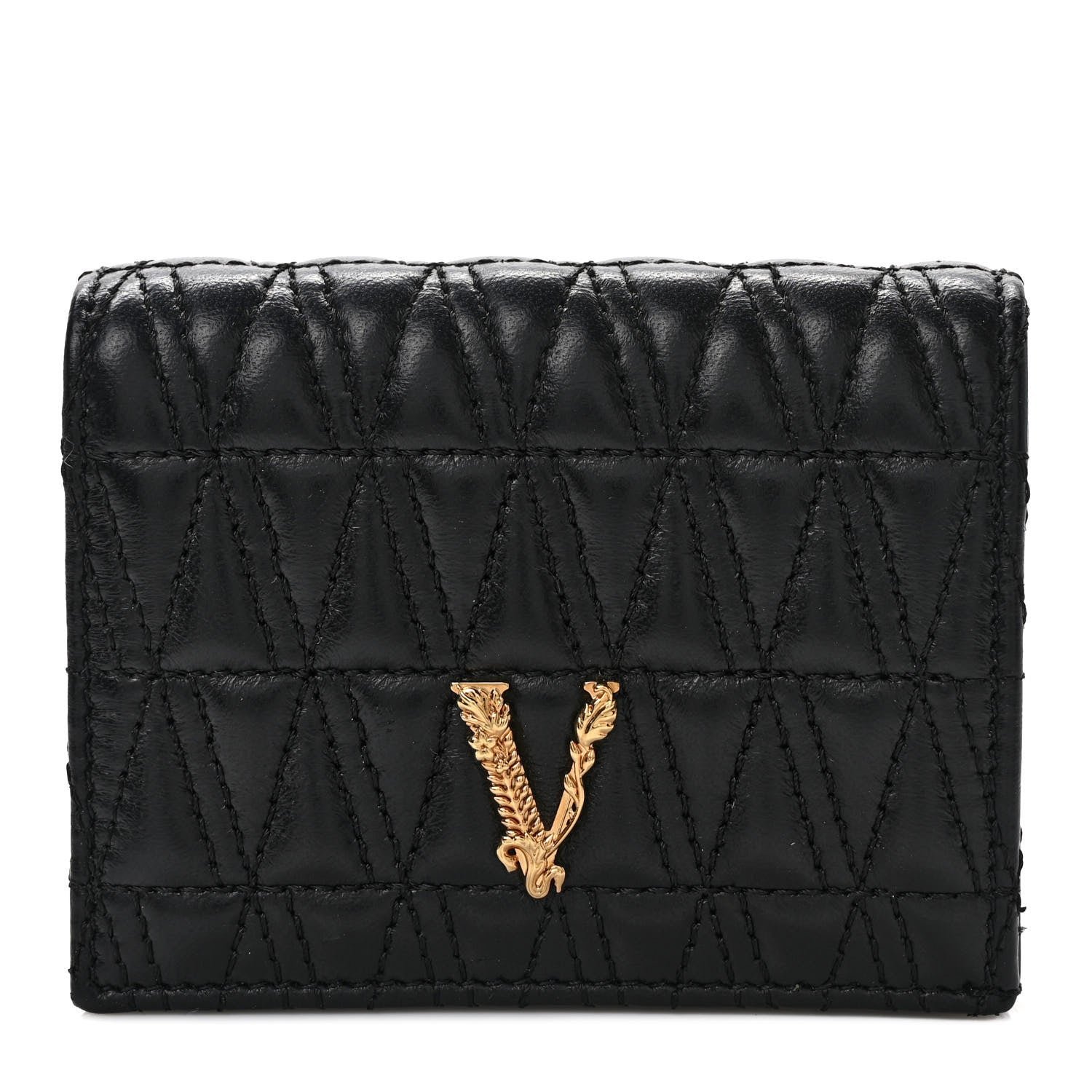 Versace Nappa Quilted Virtus Bifold Wallet Black