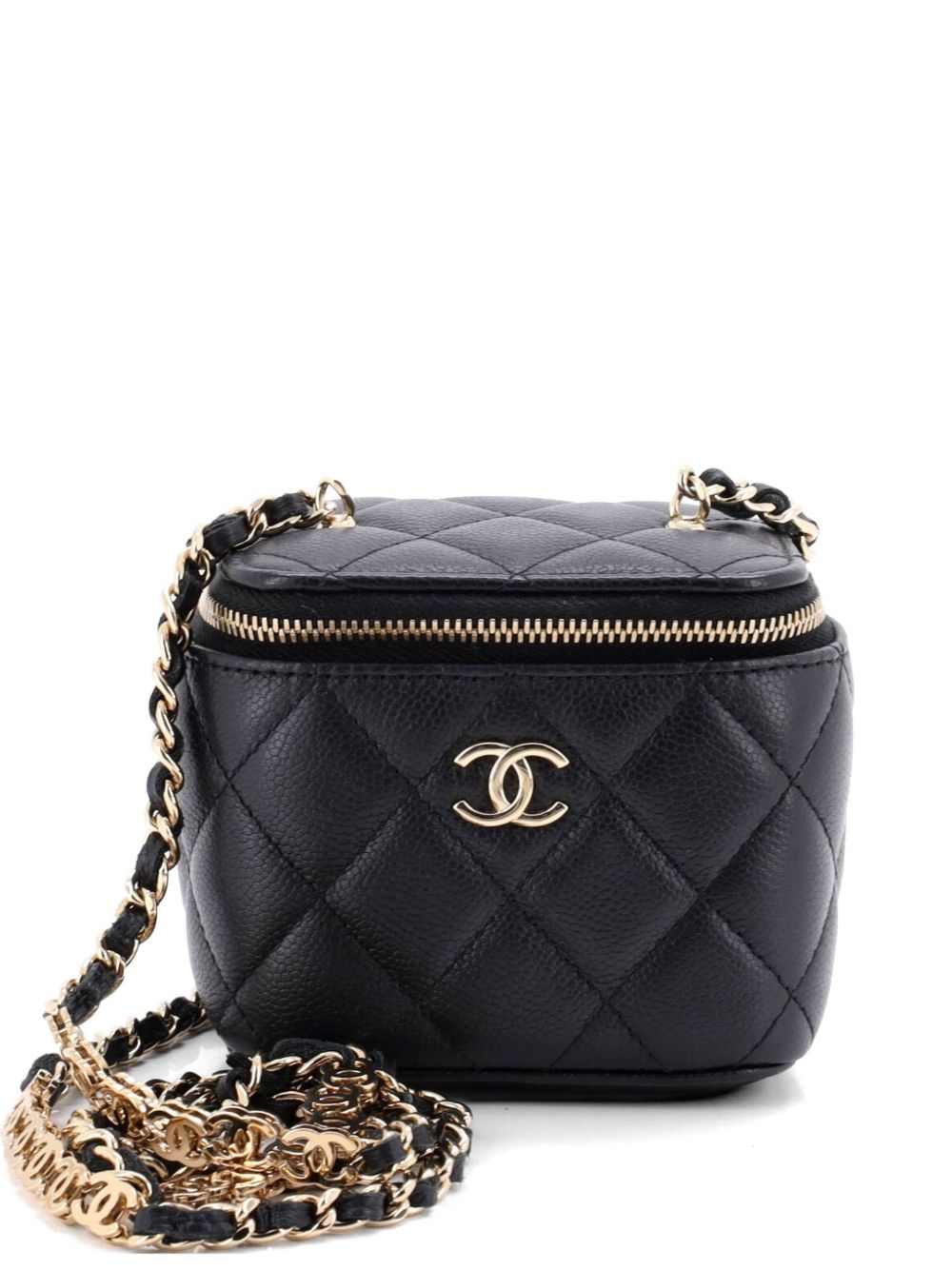 Tiny CC Link Vanity Case with Chain Quilted Caviar Mini clutch bag