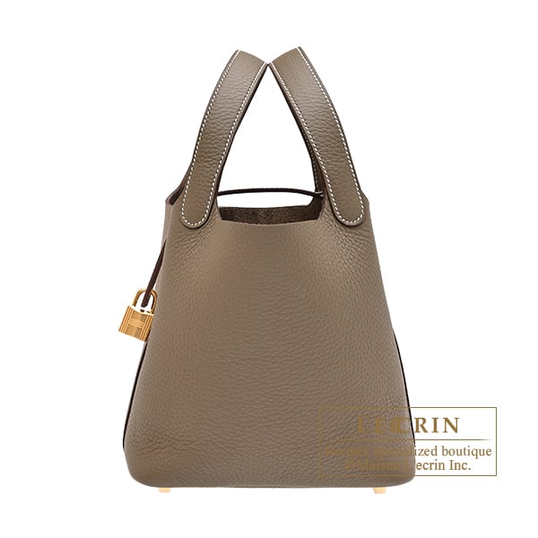 Hermes Picotin Lock bag 18/PM Etoupe grey Clemence leather Gold hardware