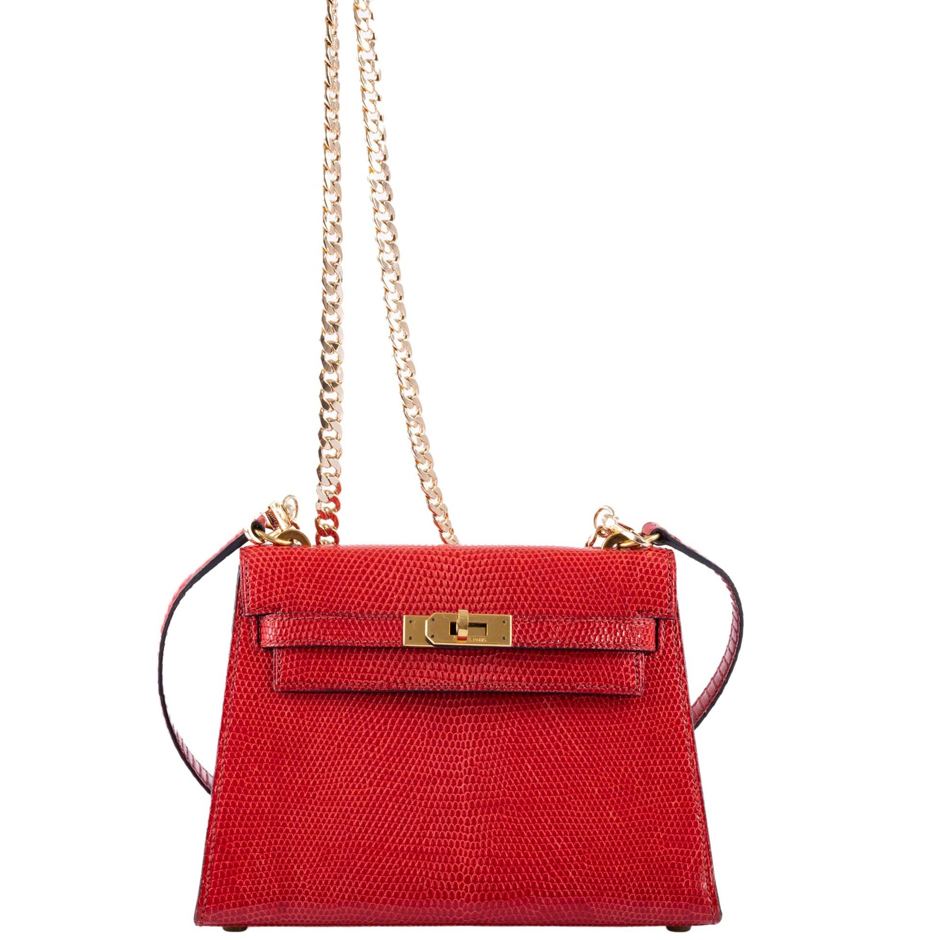 Hermes Hermès Vintage Mini Shoulder Kelly 20 Rouge Vif Lizard Gold Hardware