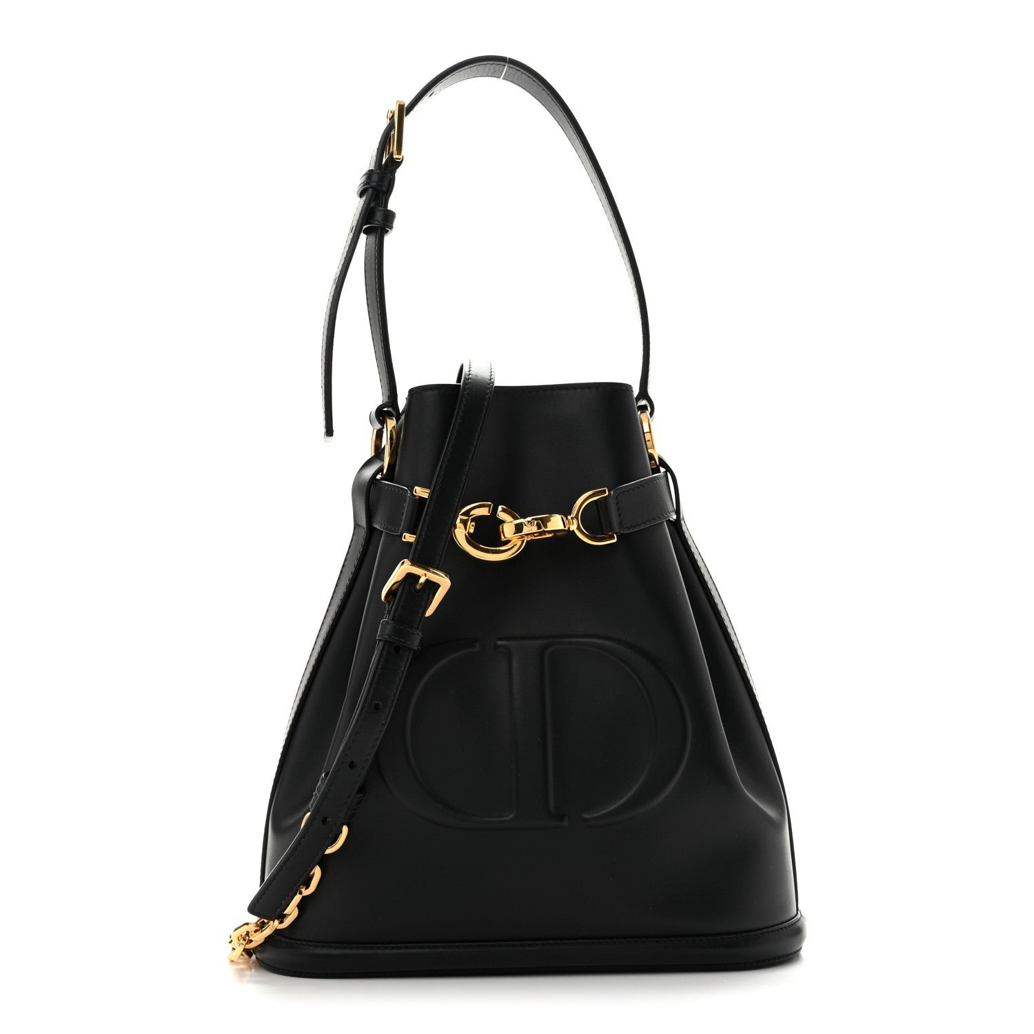 Dior Christian Dior Calfskin CD Embossed Medium C'est Chain Bucket Bag Black