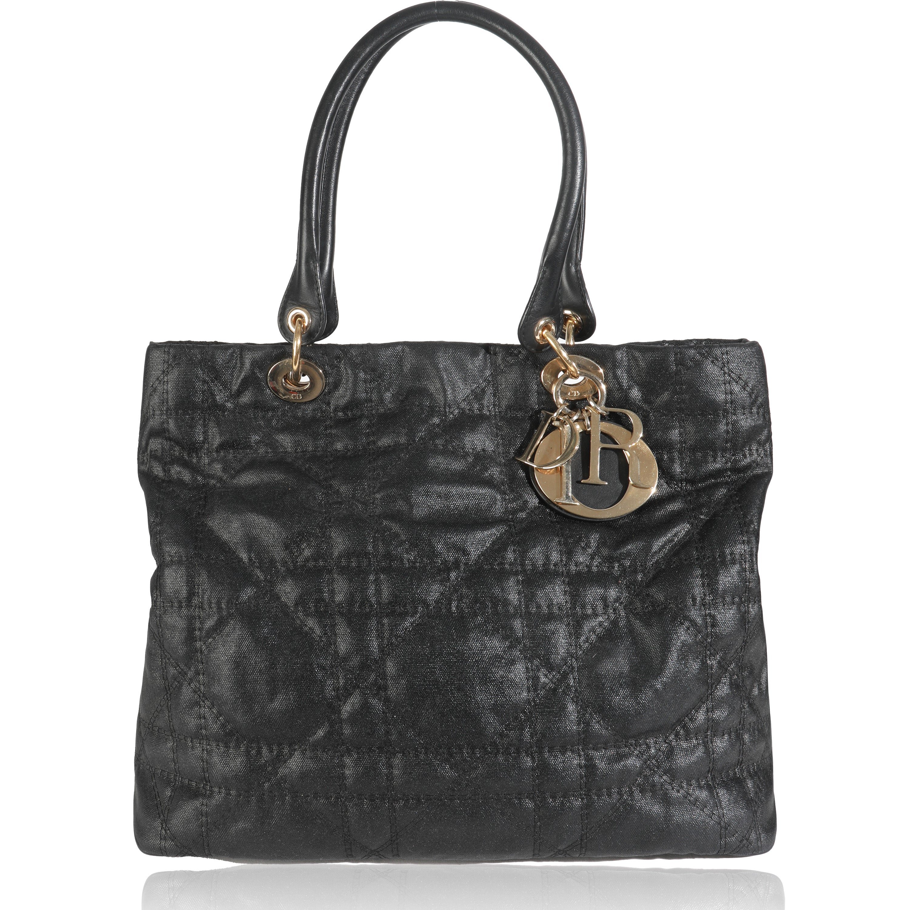 Dior Vintage Black Canvas Cannage Large Soft Shopping Tote