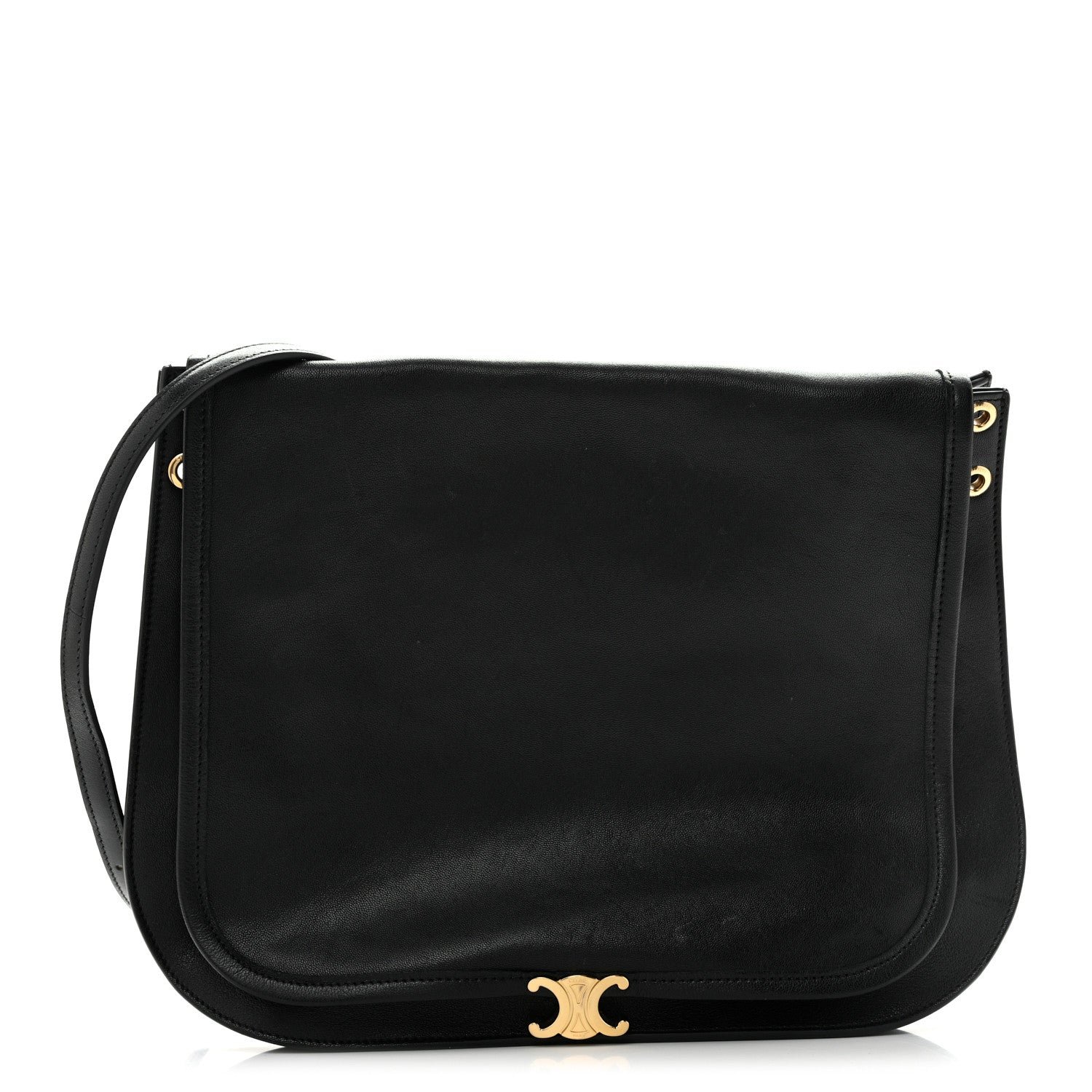 Celine Shiny Lambskin Soft Triomphe Besace Bag Black
