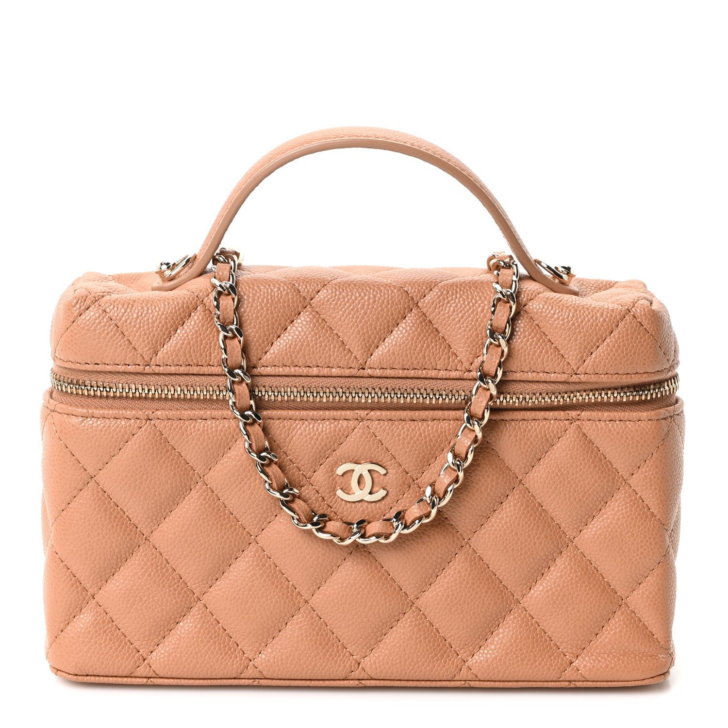 Caviar Quilted Top Handle Slim Vanity With Chain Brown