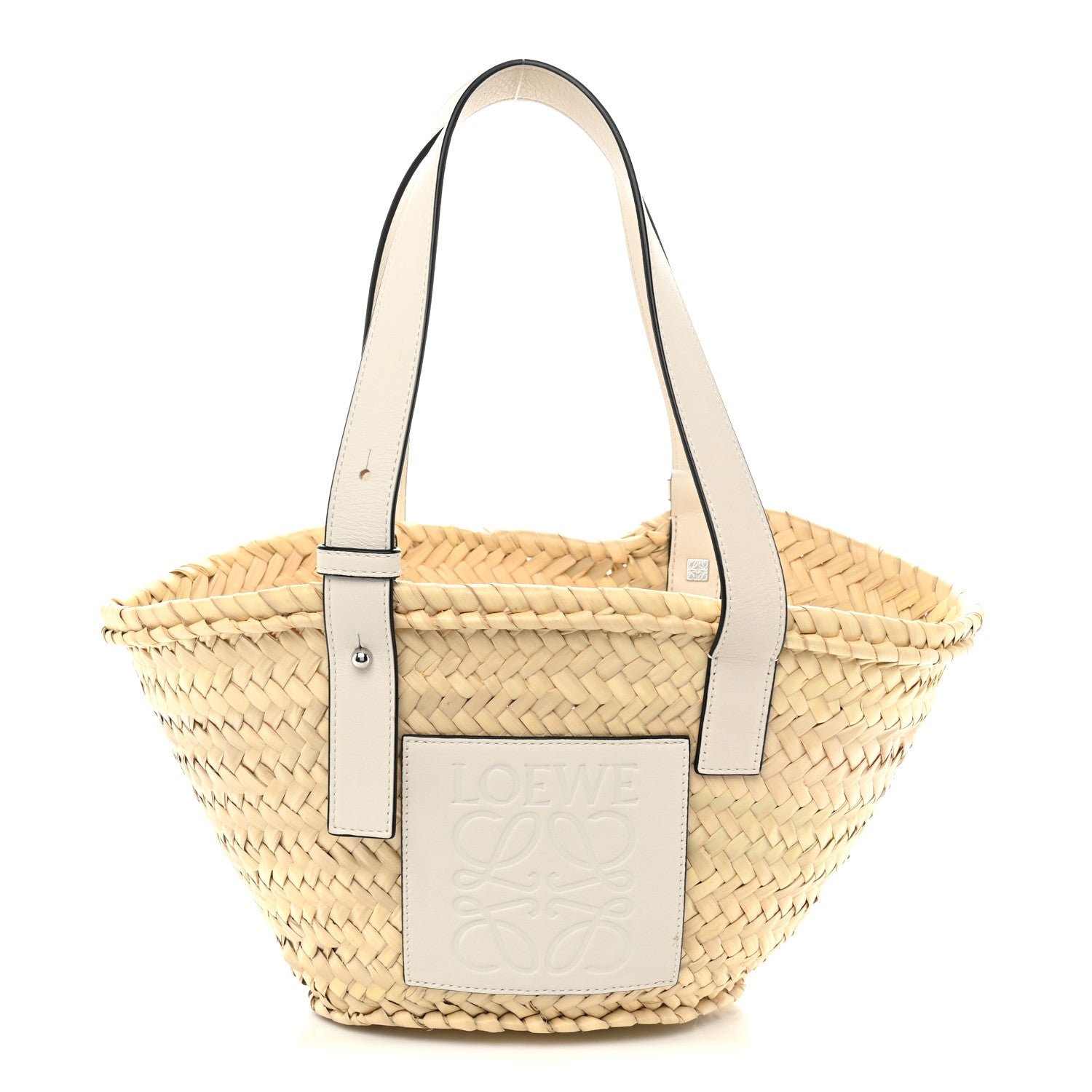 Loewe Raffia Small Basket Tote Bag Natural White