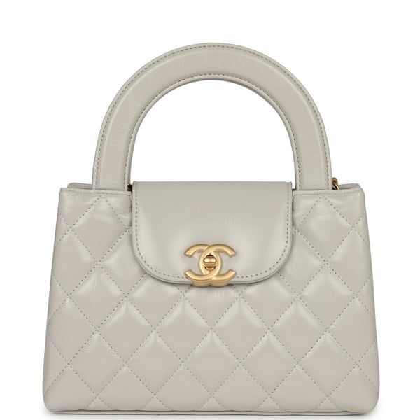 Chanel Small Kelly Light Grey Shiny Aged Calfskin Brushed Gold Hardware
