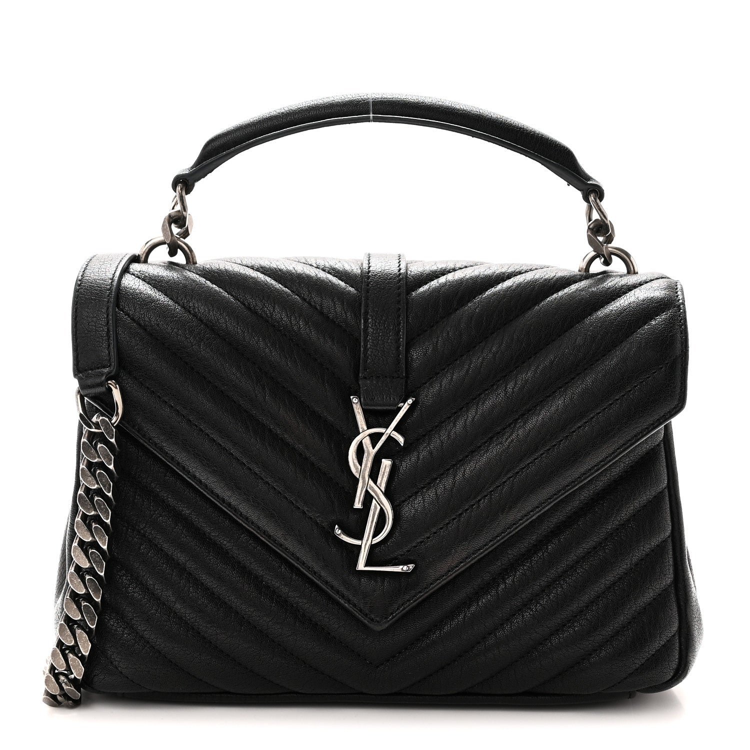 Saint Laurent Sheepskin Matelasse Chevron Monogram Medium College Bag Black