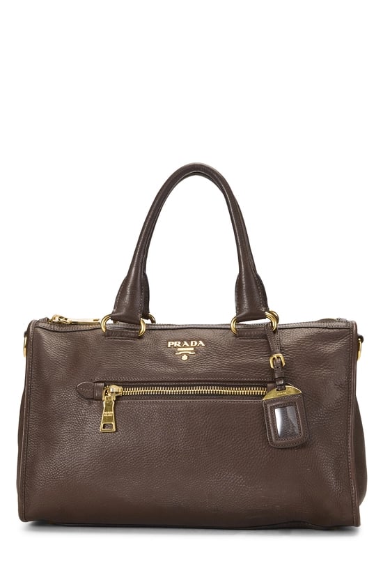 Brown Vitello Daino Convertible Zip Handbag Medium