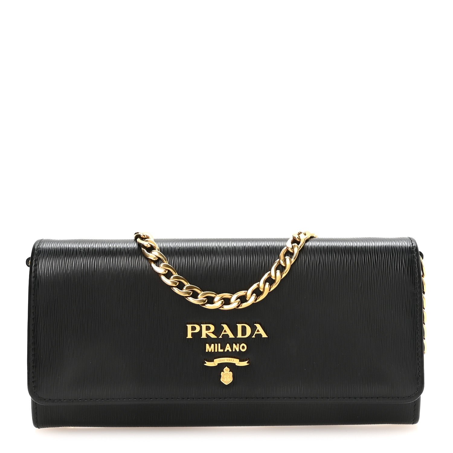 Prada Vitello Move Metal Oro Chain Wallet Black