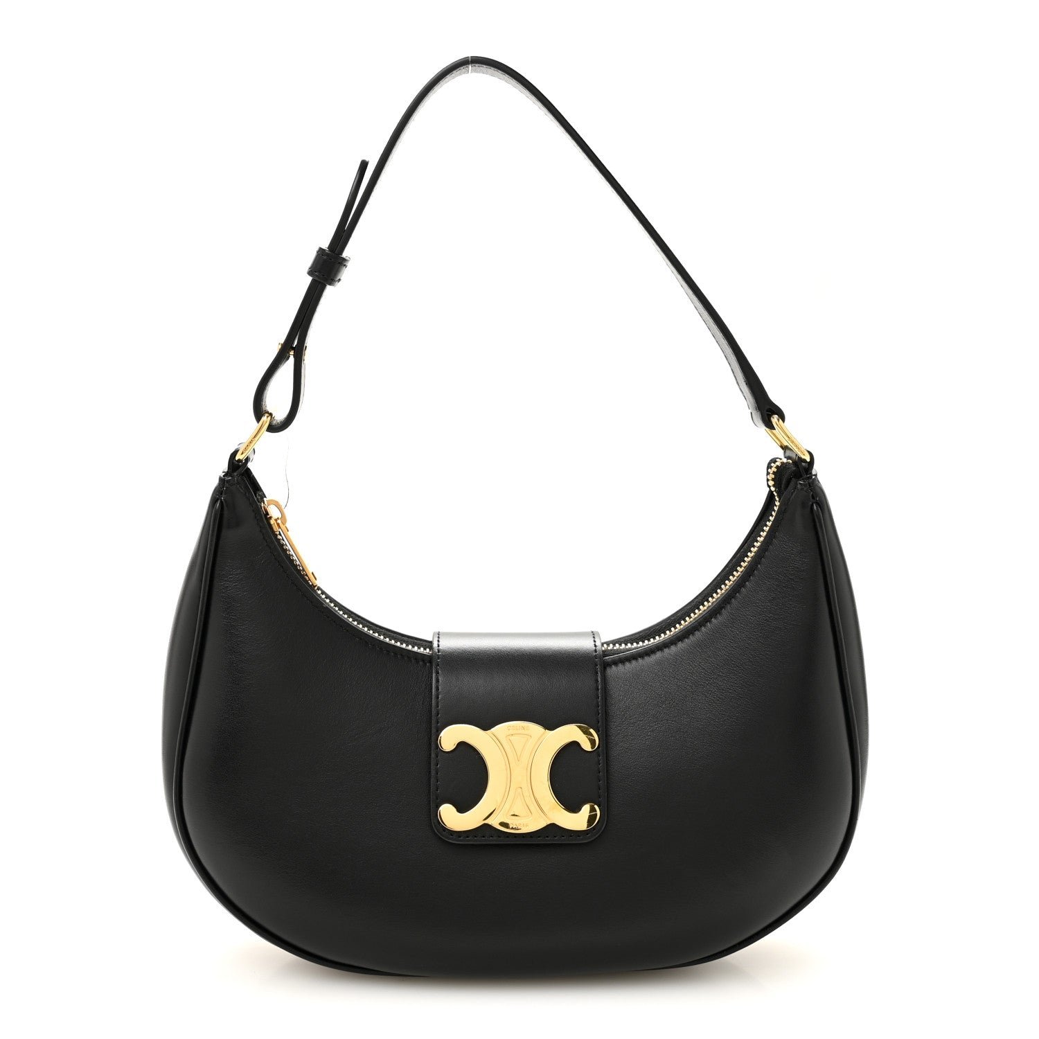 Celine Smooth Calfskin Medium Strap Ava Triomphe Shoulder Bag Black