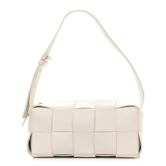 Bottega Veneta Lambskin Maxi Intrecciato Small Brick Cassette Bag White