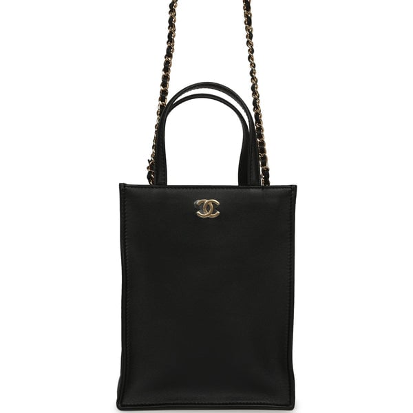 Chanel Mini "Grocery Bag" with Chain Black Calfskin Gold Hardware