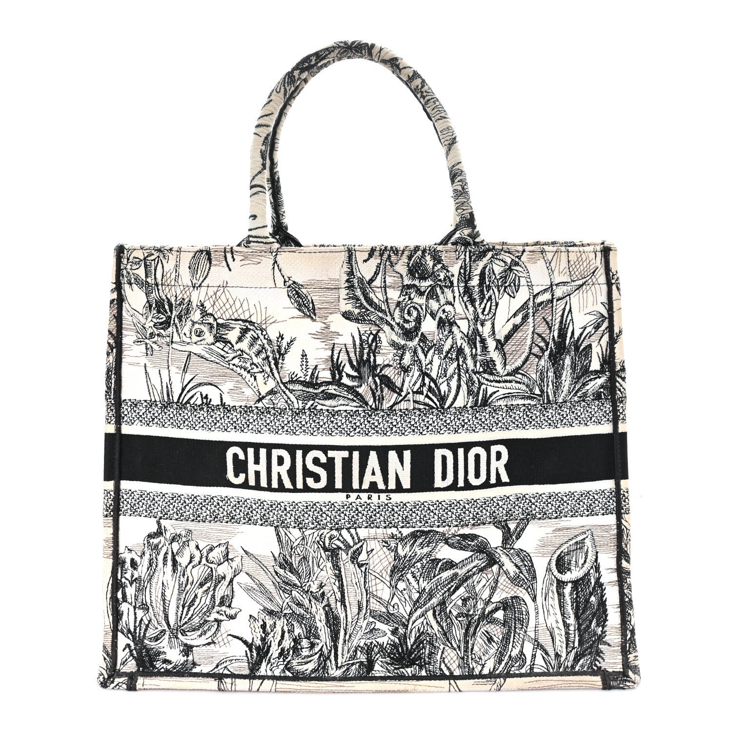 Christian Dior Canvas Embroidered Toile De Jouy Book Tote White Black