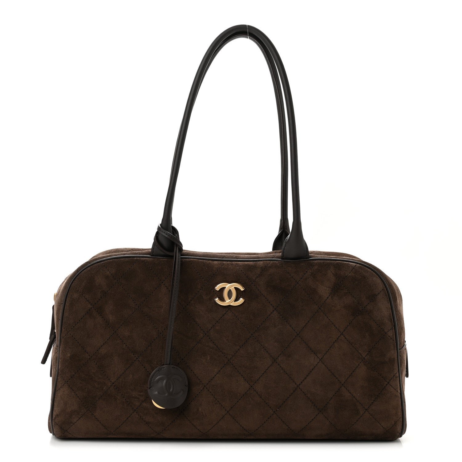 Chanel Suede Calfskin Large Perfect Bowling Bag Dark Brown