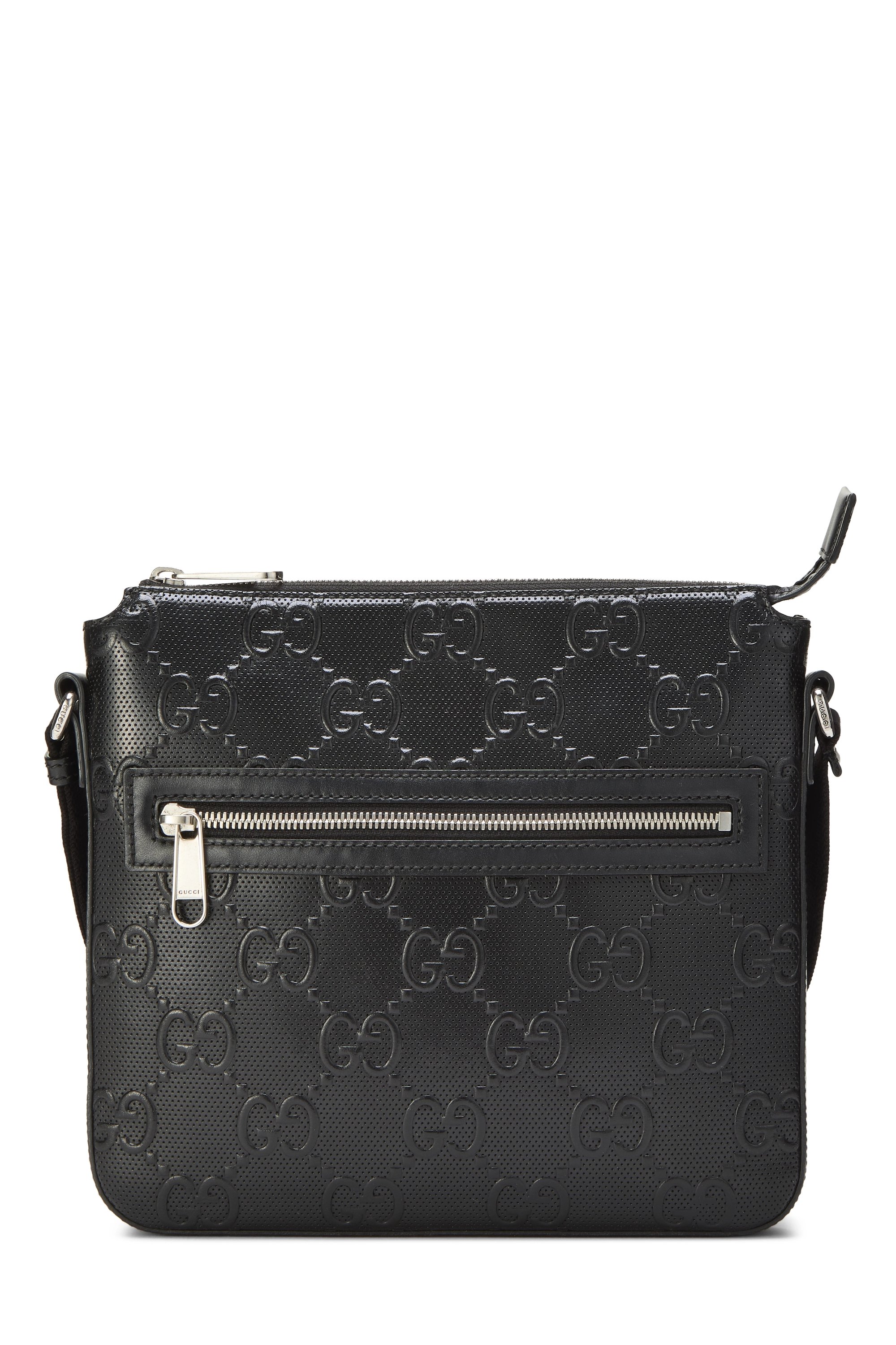 Black Embossed GG Leather Pocket Messenger