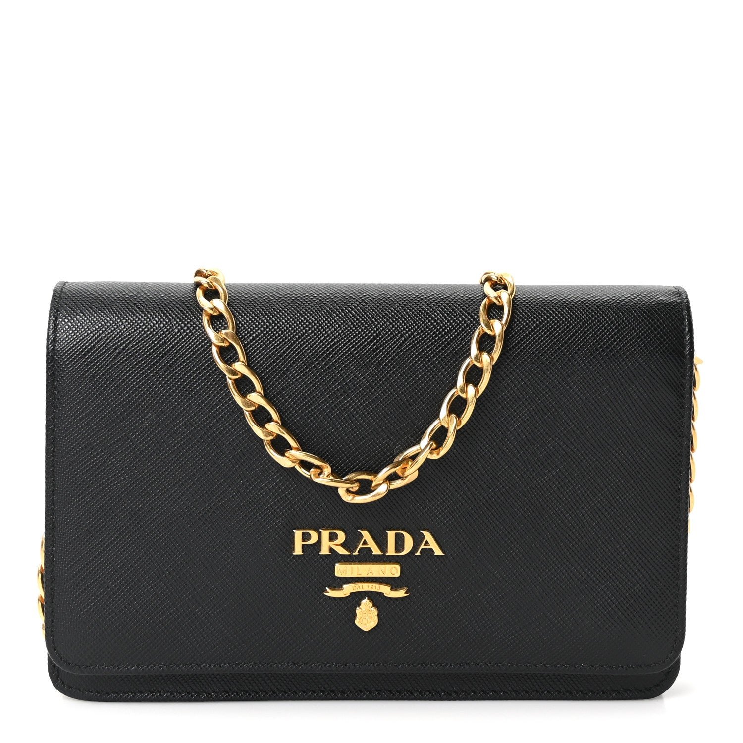 Prada Saffiano Lux Chain Wallet Black