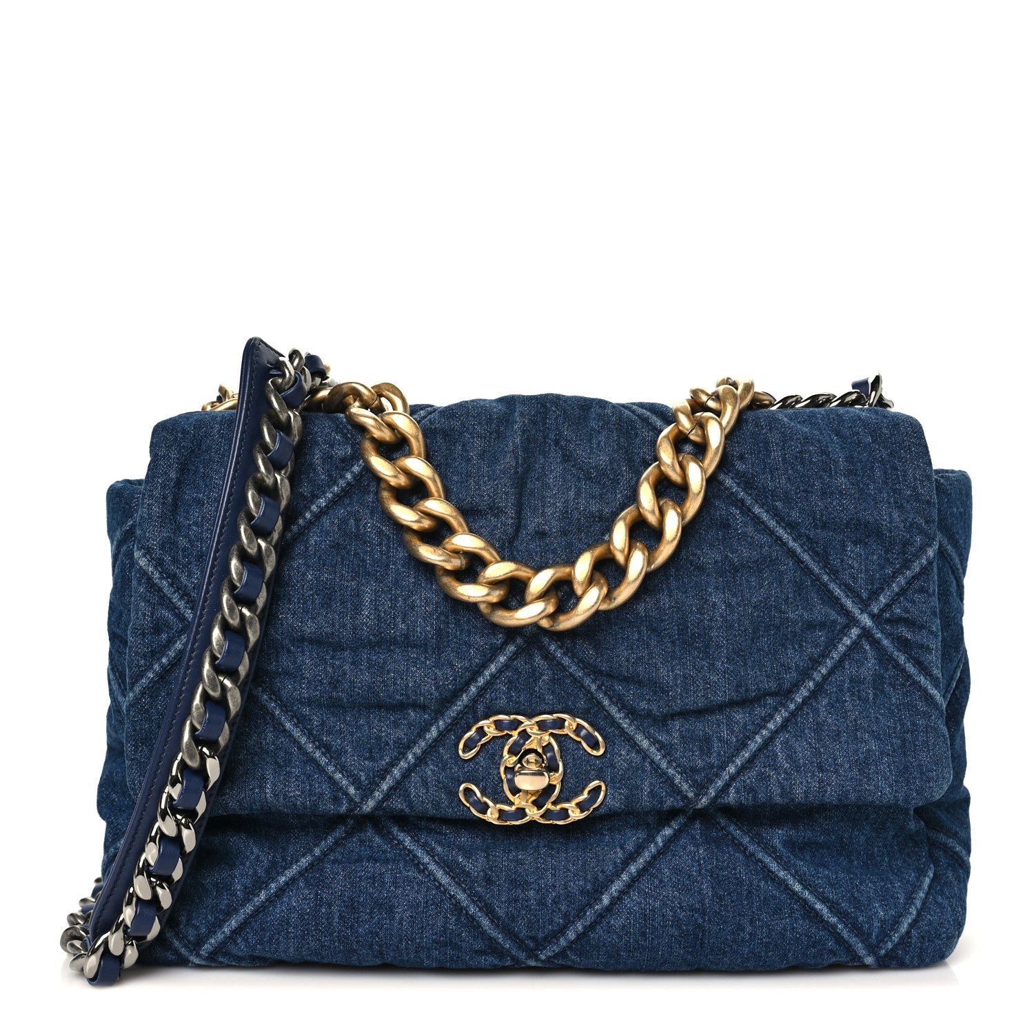 Chanel Denim Quilted Large Chanel 19 Flap Blue