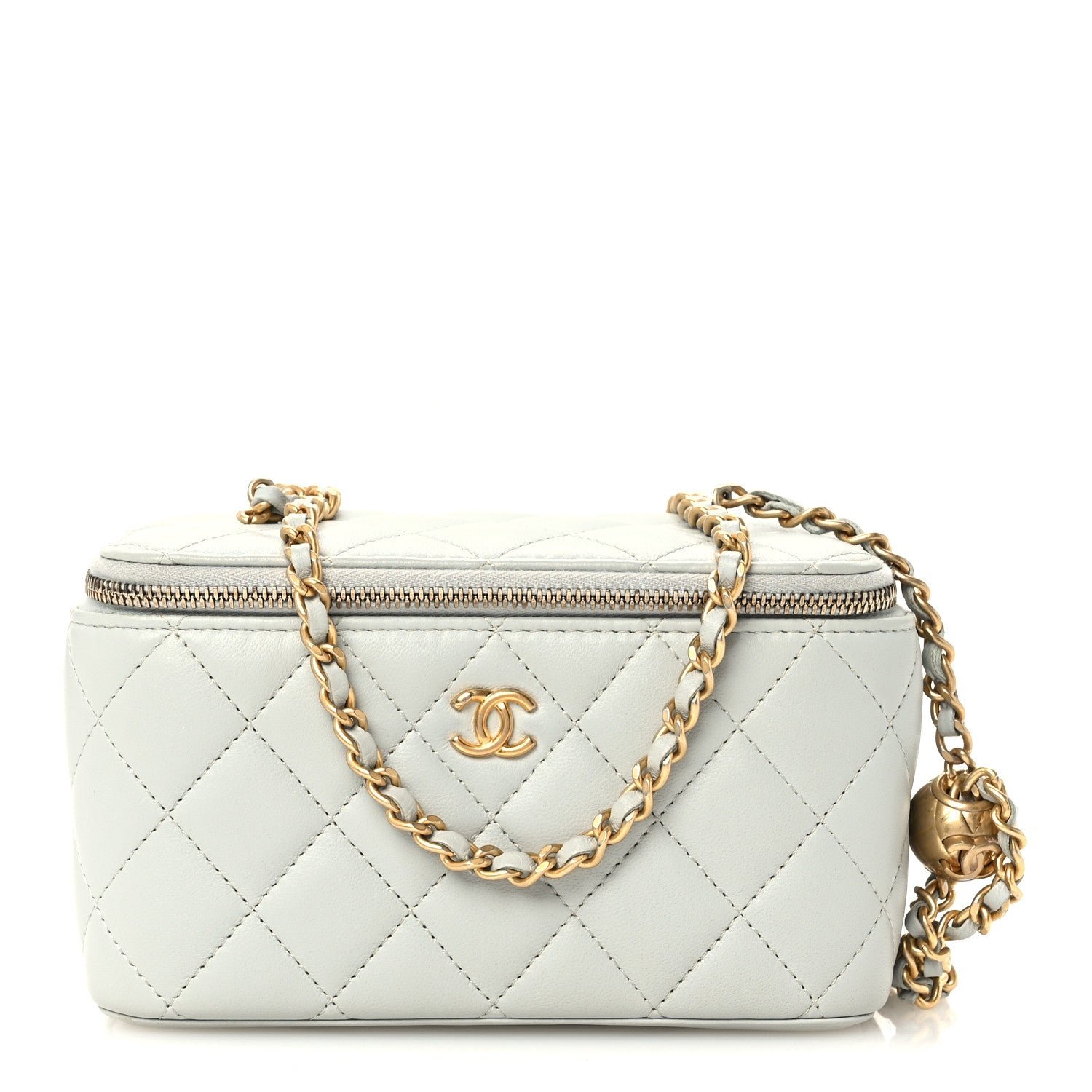 Chanel Lambskin Quilted Small Pearl Crush Vanity Case With Chain Grey