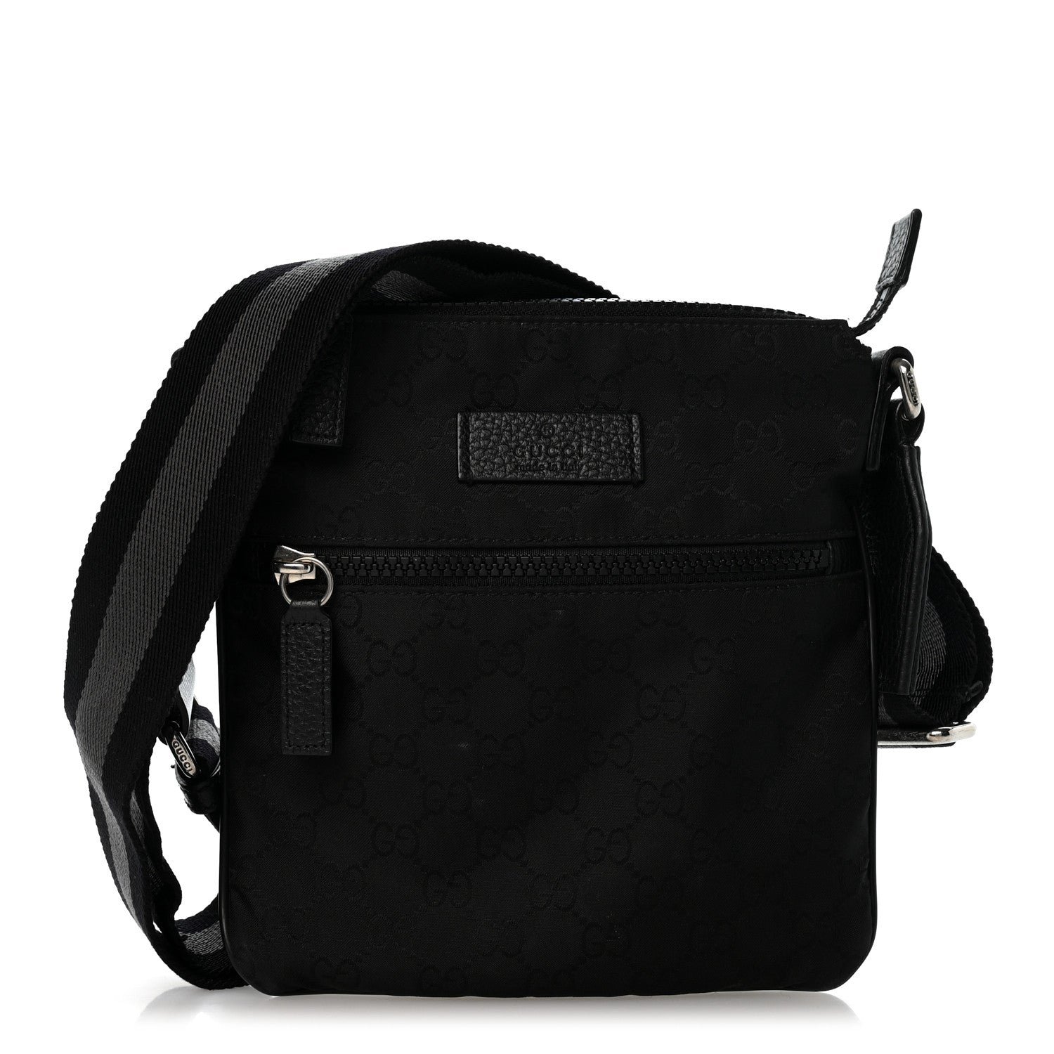 Gucci Nylon Monogram Mini Flat Messenger Bag Black