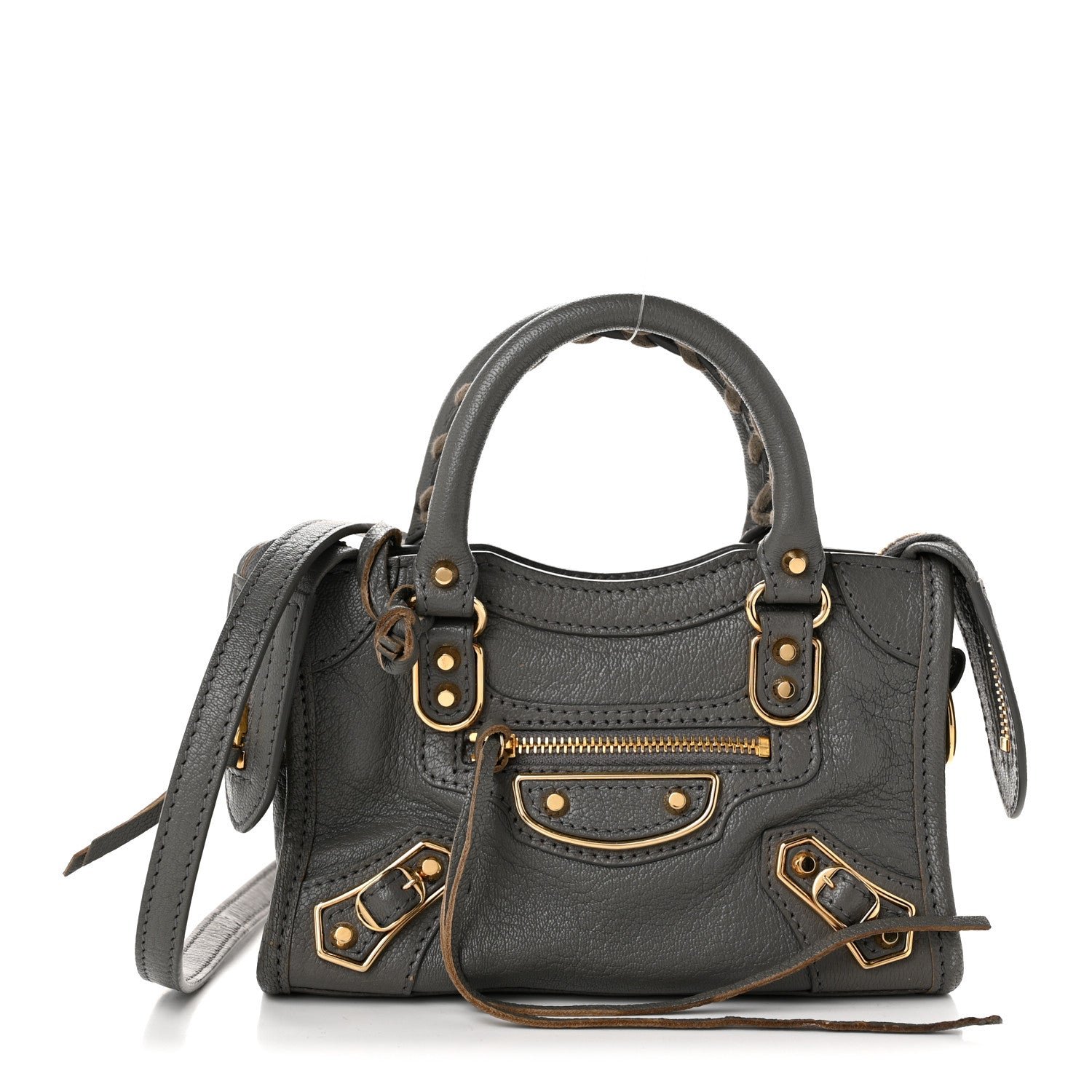 Balenciaga Chevre Gold Metallic Edge Hardware Nano City Gris Acier