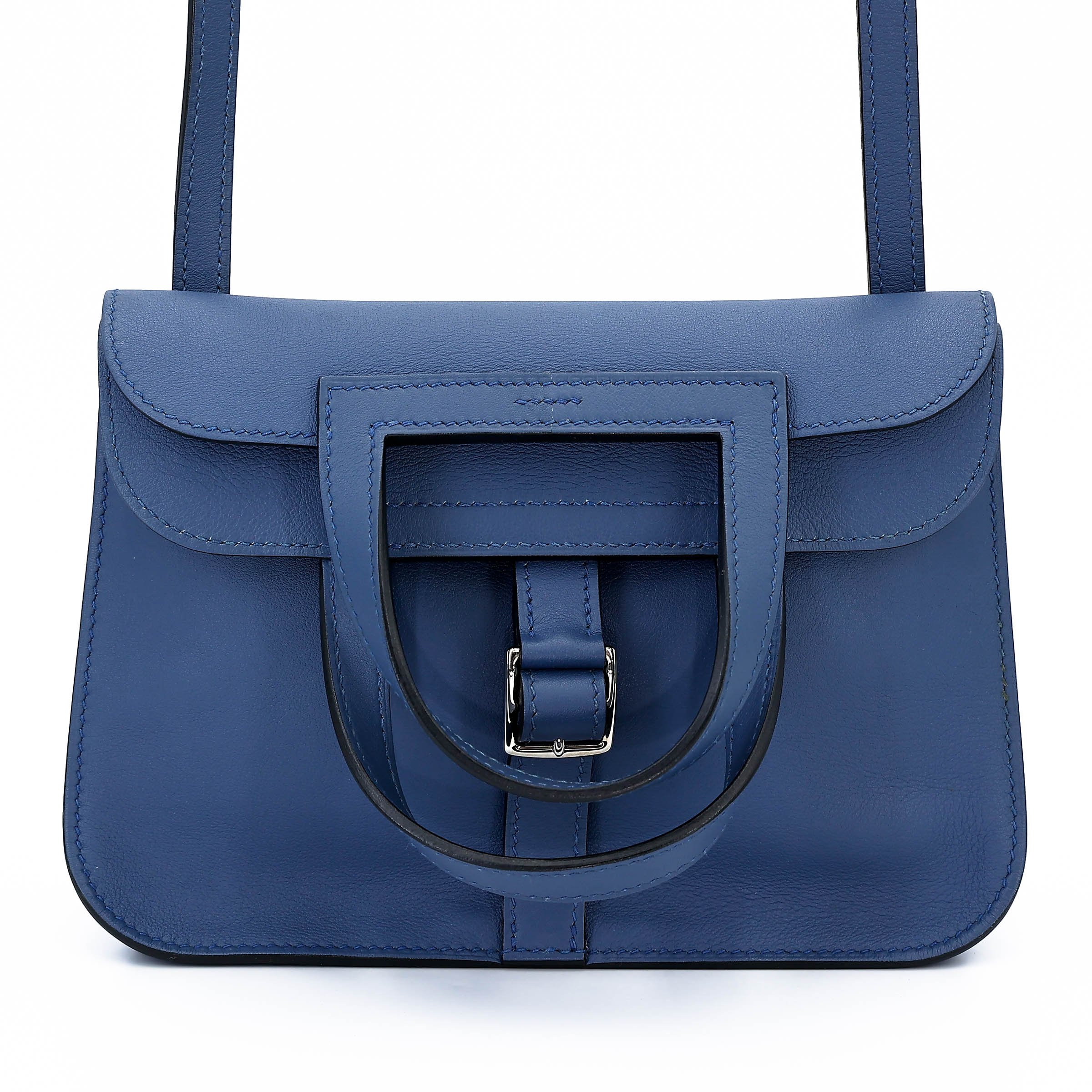 Hermes Very Good ( Rank A) HERMÈS Halzan Mini Deep Blue (S4) Swift Palladium hardware X (2016)
