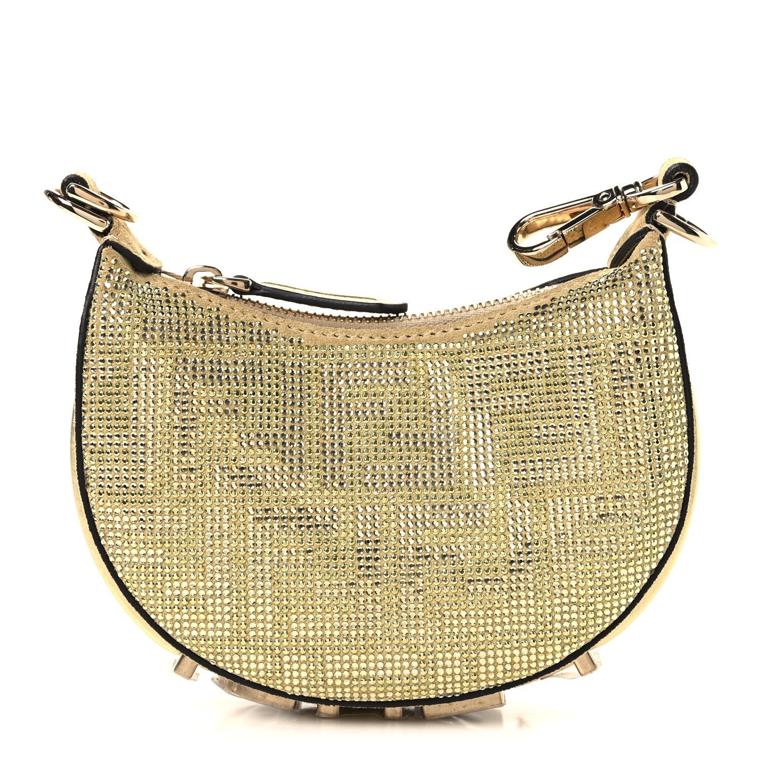 Fendi Crystal Vitello Laminato Suede FF Nano Fendigraphy Hobo Charm Platino