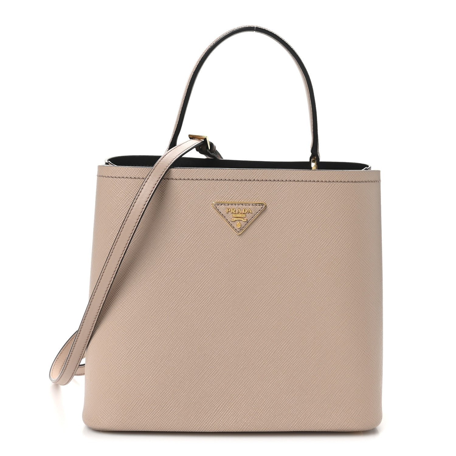 Prada Saffiano Cuir Panier Bucket Bag Cipria Black