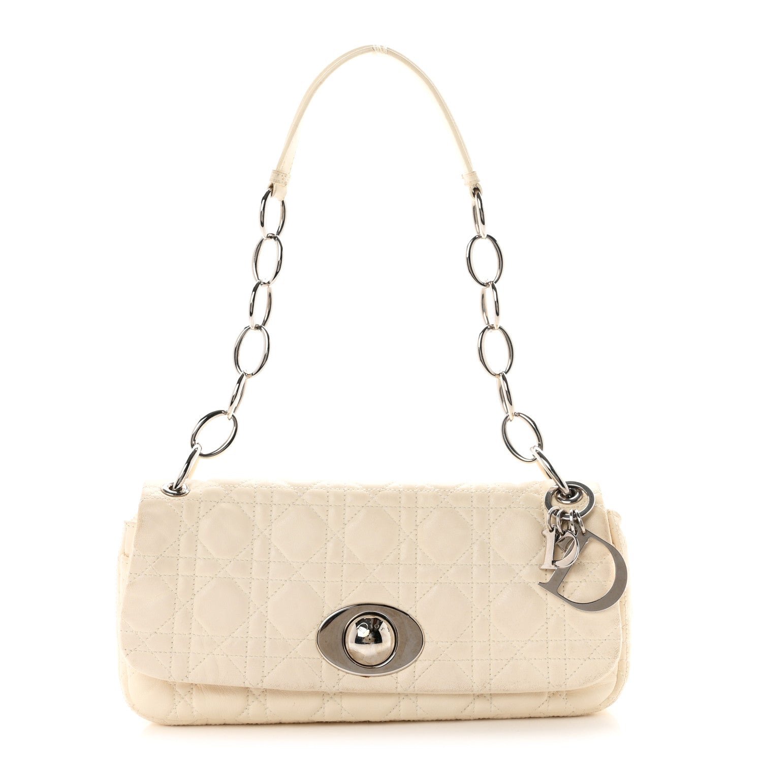 Christian Dior Lambskin Cannage Rendezvous Flap White